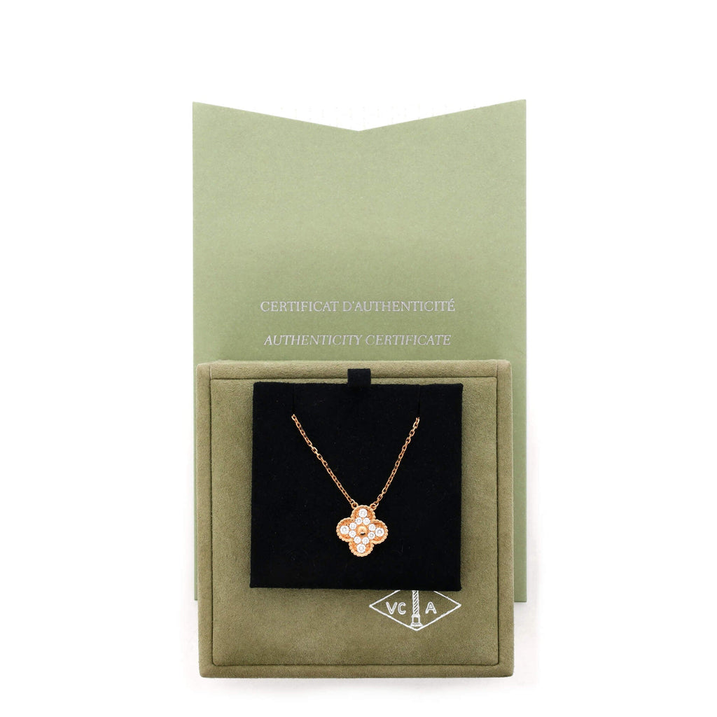Vintage Alhambra Pendant Necklace 18K Rose Gold and Diamonds