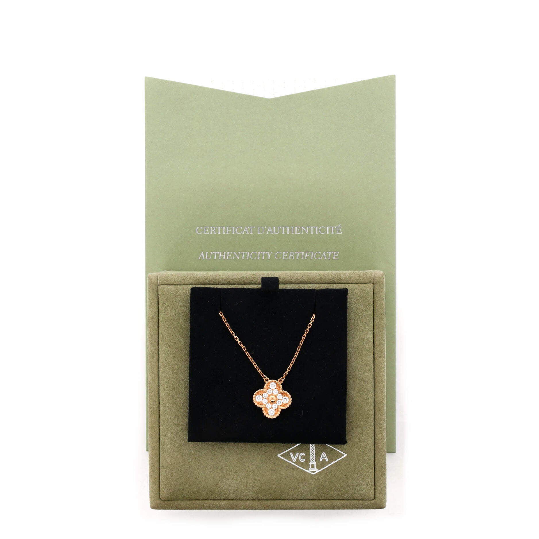 Vintage Alhambra Pendant Necklace 18K Rose Gold and Diamonds