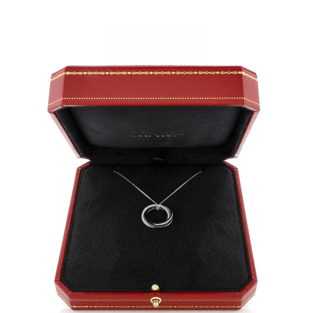 Trinity Pendant Necklace 18K White Gold with Diamonds and Ceramic Small