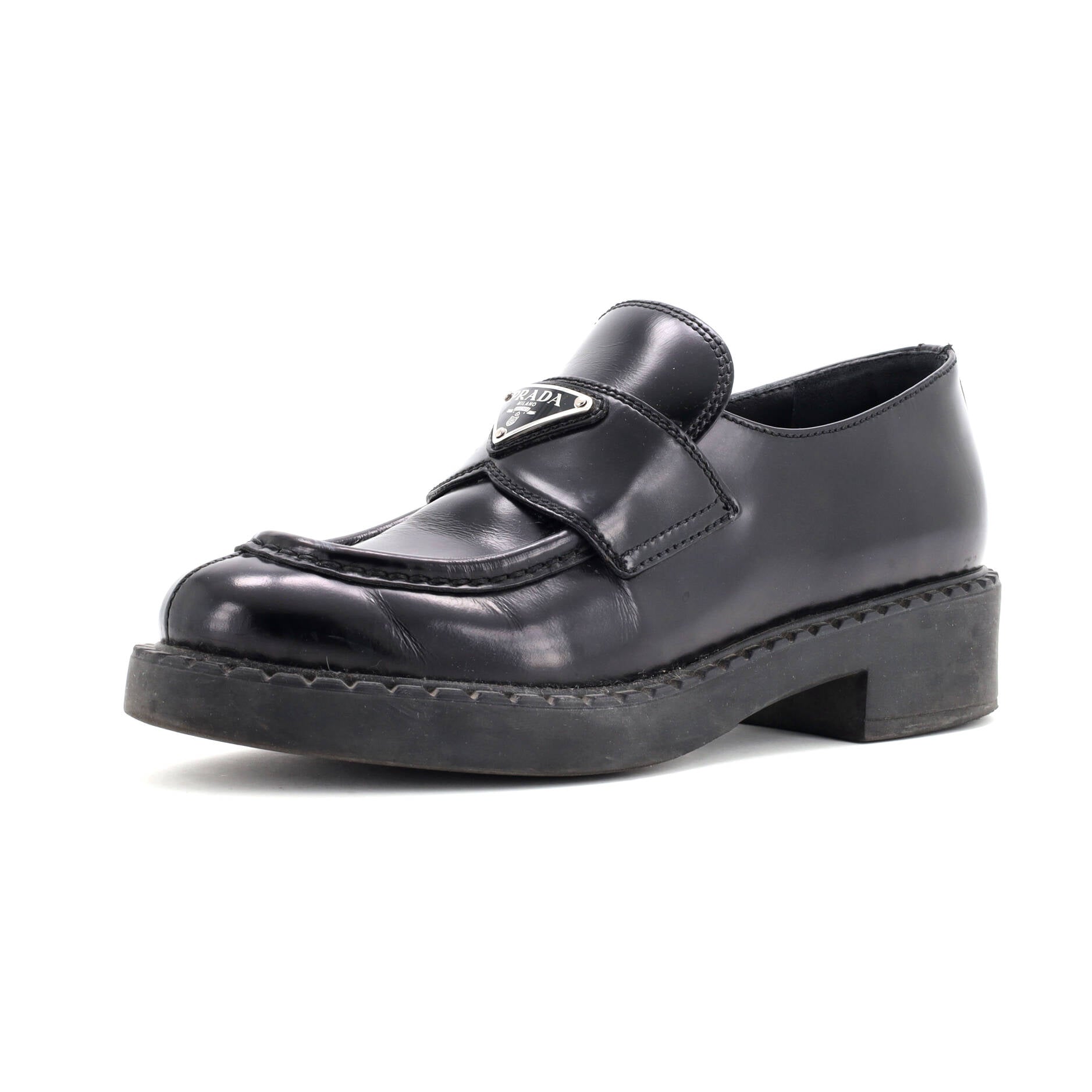 Women's Triangle Logo Loafers Spazzolato Leather