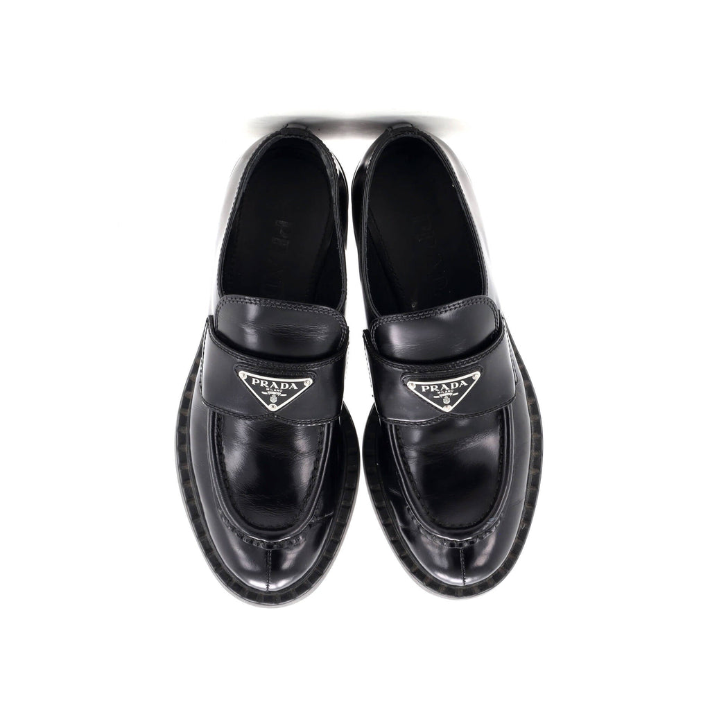 Women's Triangle Logo Loafers Spazzolato Leather