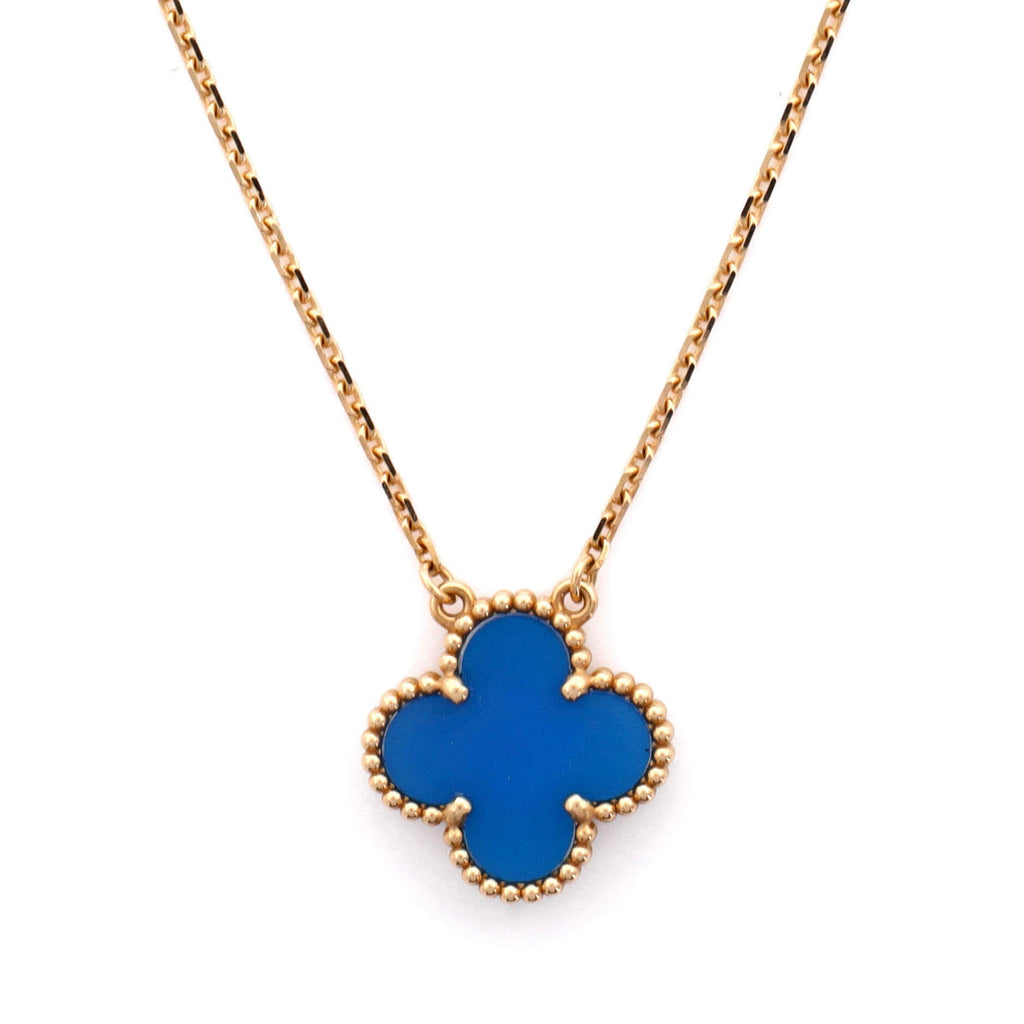 Vintage Alhambra Pendant Necklace 18K Yellow Gold and Agate