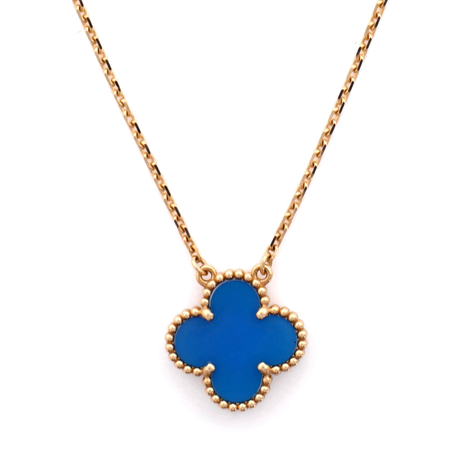 Vintage Alhambra Pendant Necklace 18K Yellow Gold and Agate