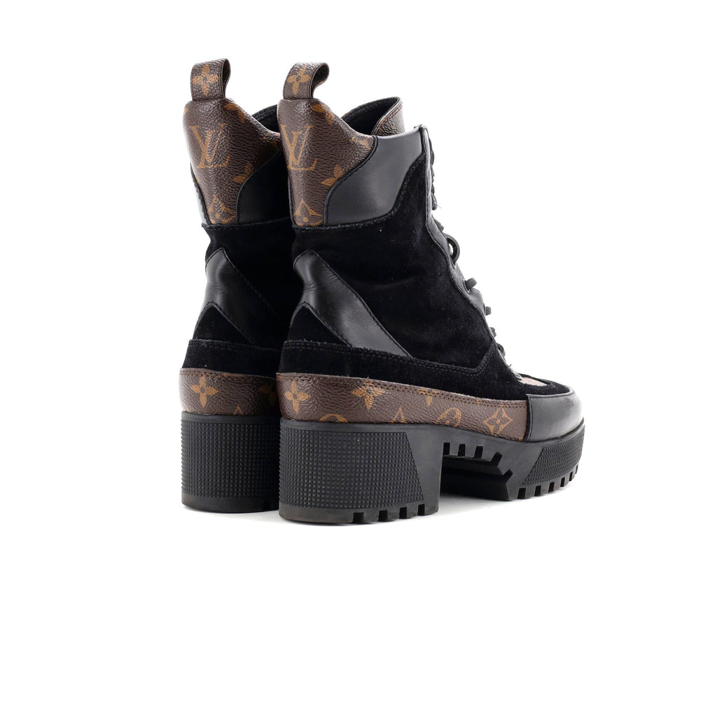 Women's Laureate Platform Desert Boots Suede with Monogram Canvas