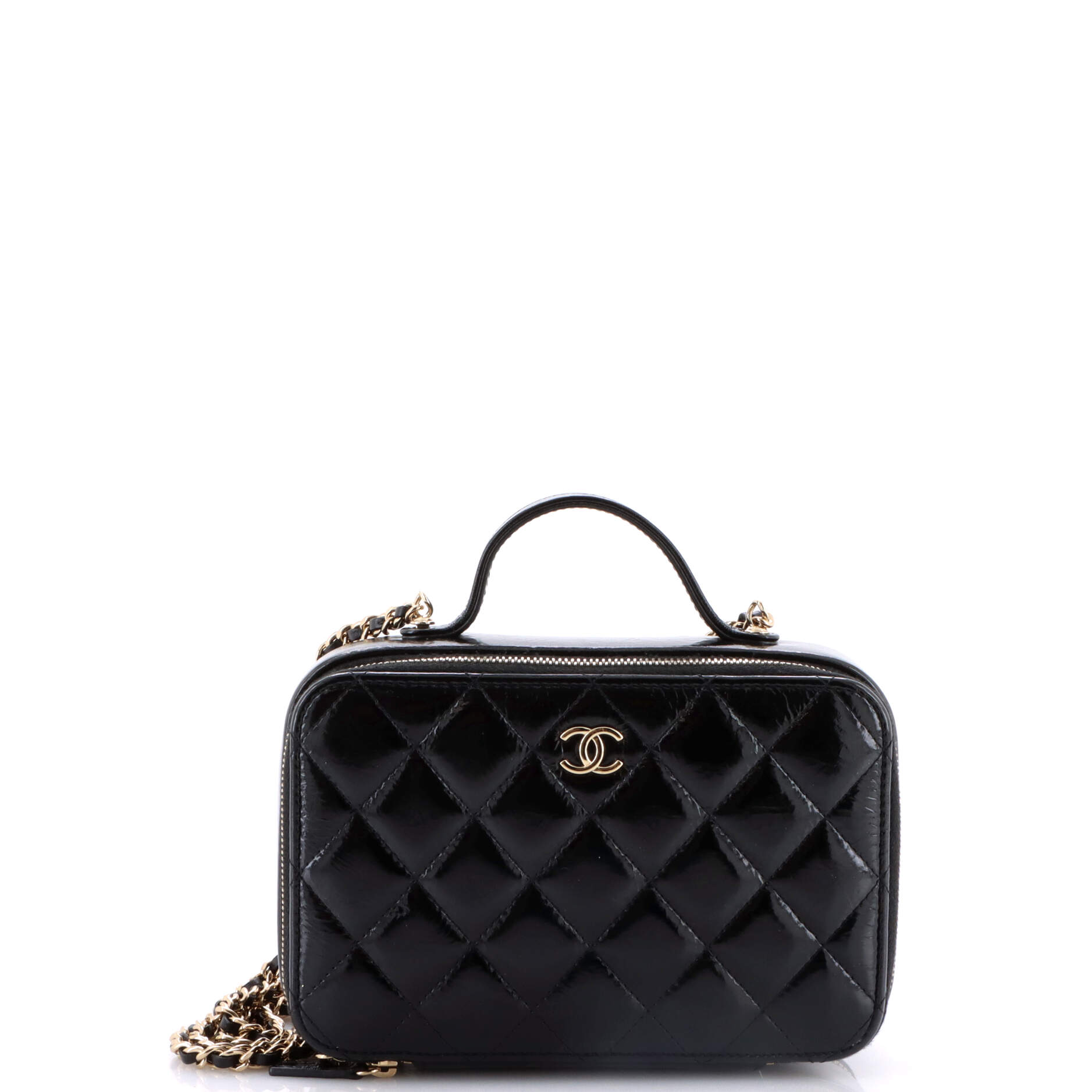 Double Zip CC Vanity Case Quilted Shiny Lambskin Small