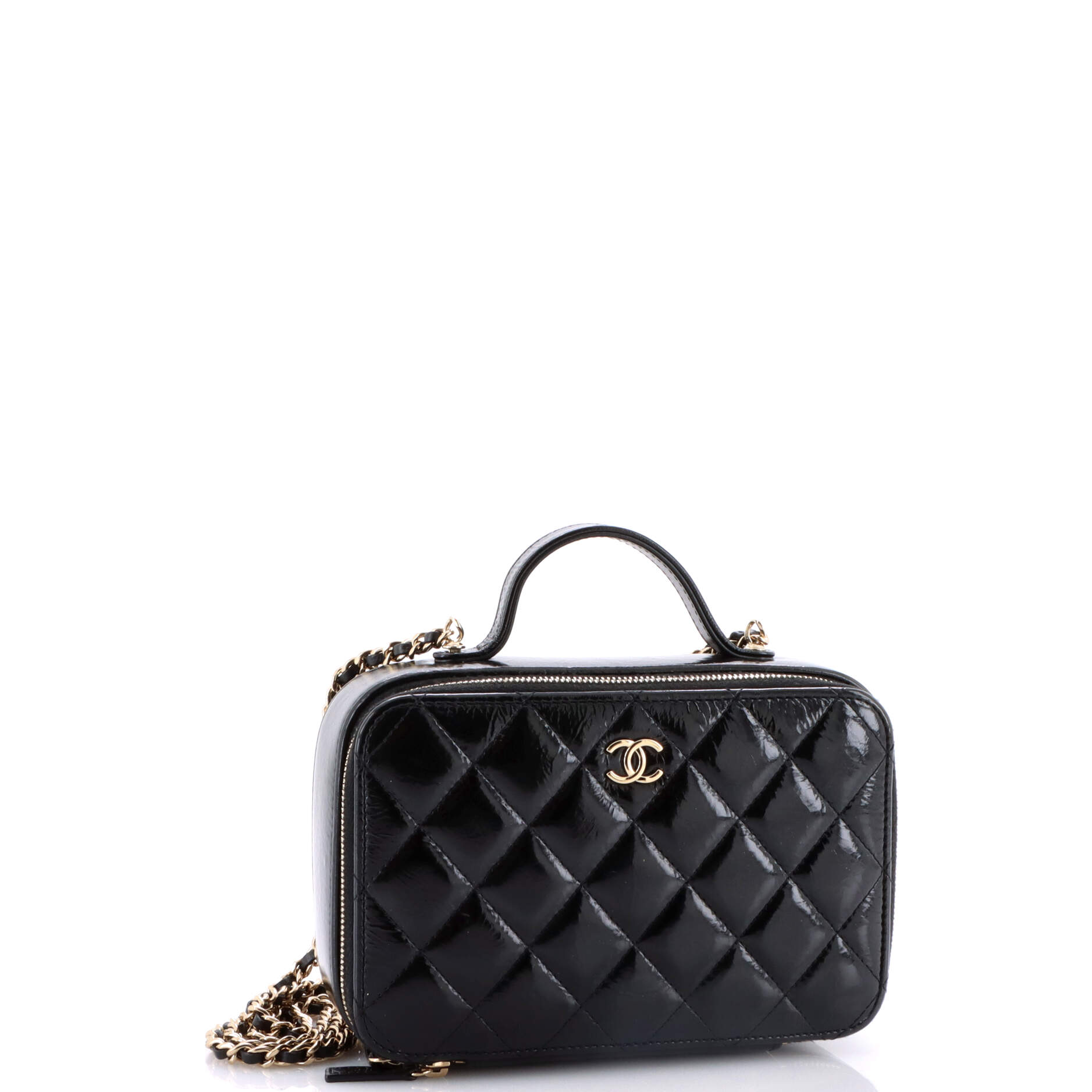 Double Zip CC Vanity Case Quilted Shiny Lambskin Small
