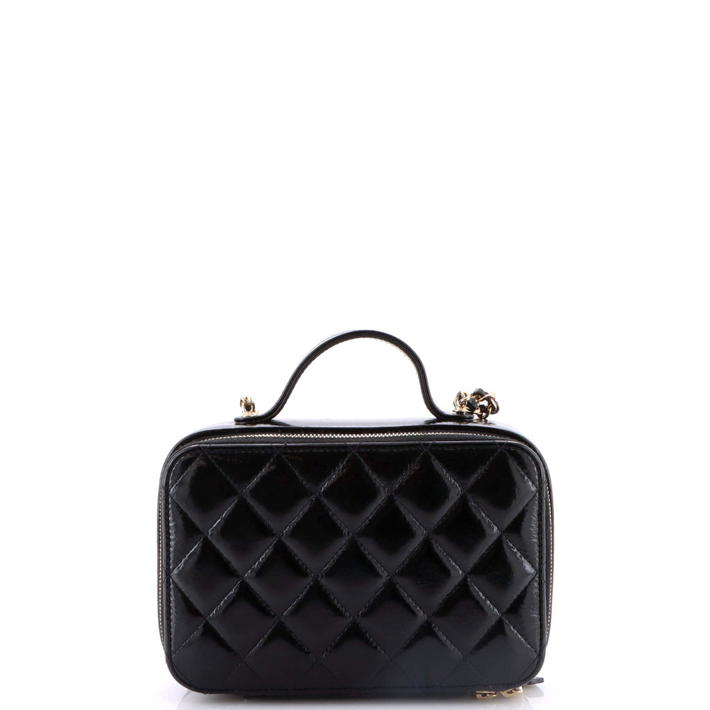Double Zip CC Vanity Case Quilted Shiny Lambskin Small