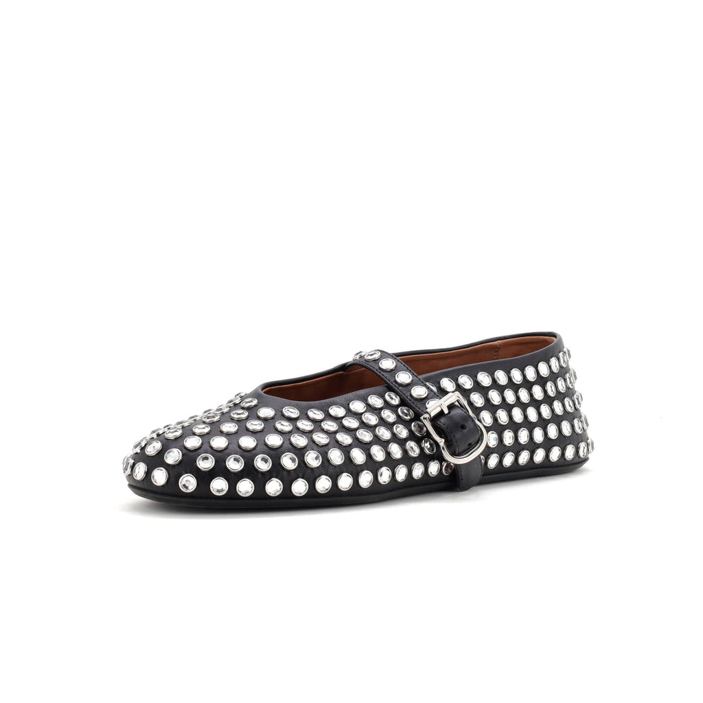 Women's Buckle Ballerina Flats Leather with Crystals