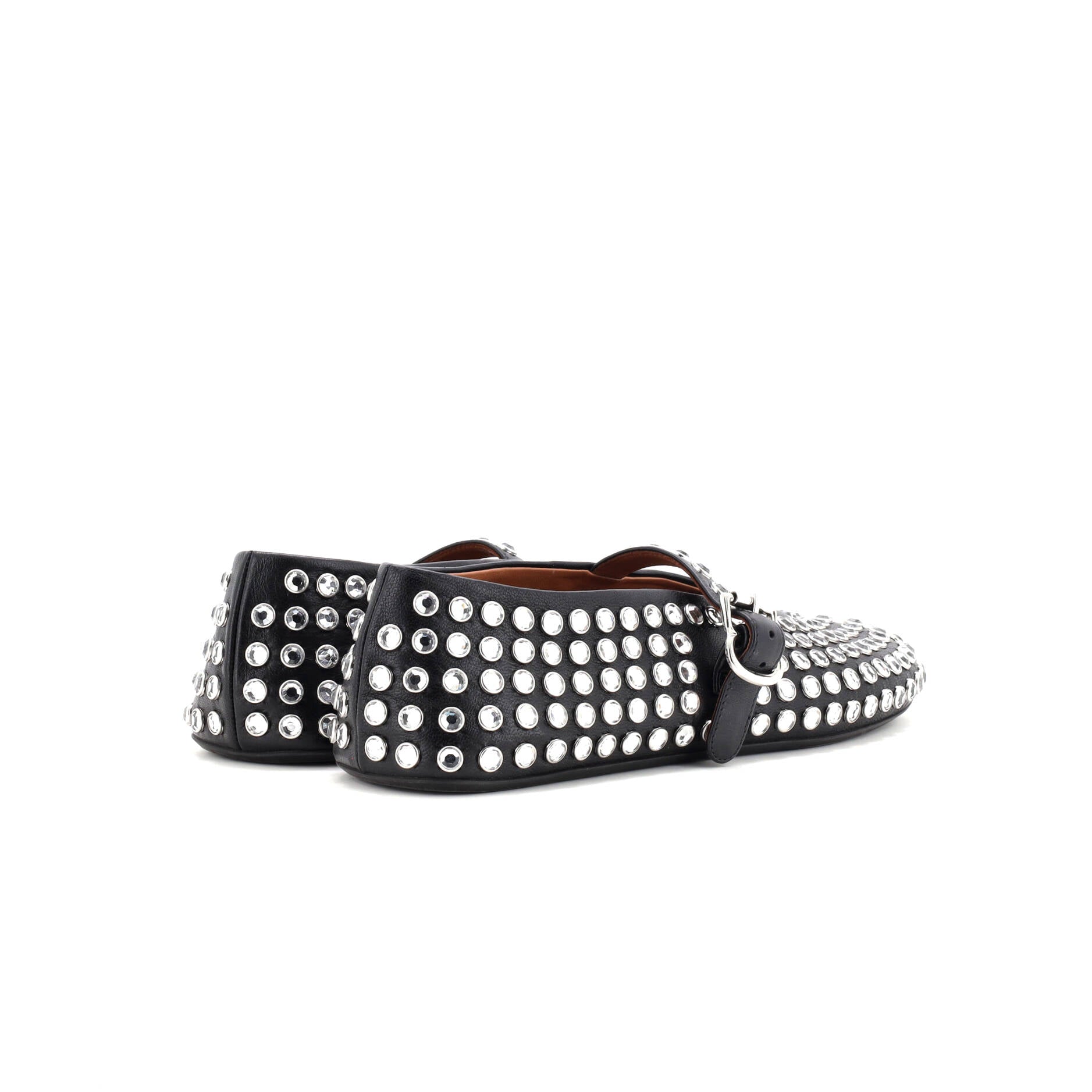 Women's Buckle Ballerina Flats Leather with Crystals
