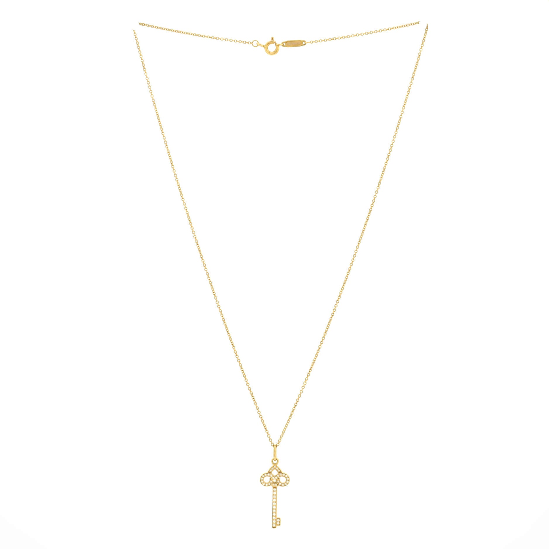 Fleur de Lis Key Pendant Necklace 18K Yellow Gold and Diamonds Mini