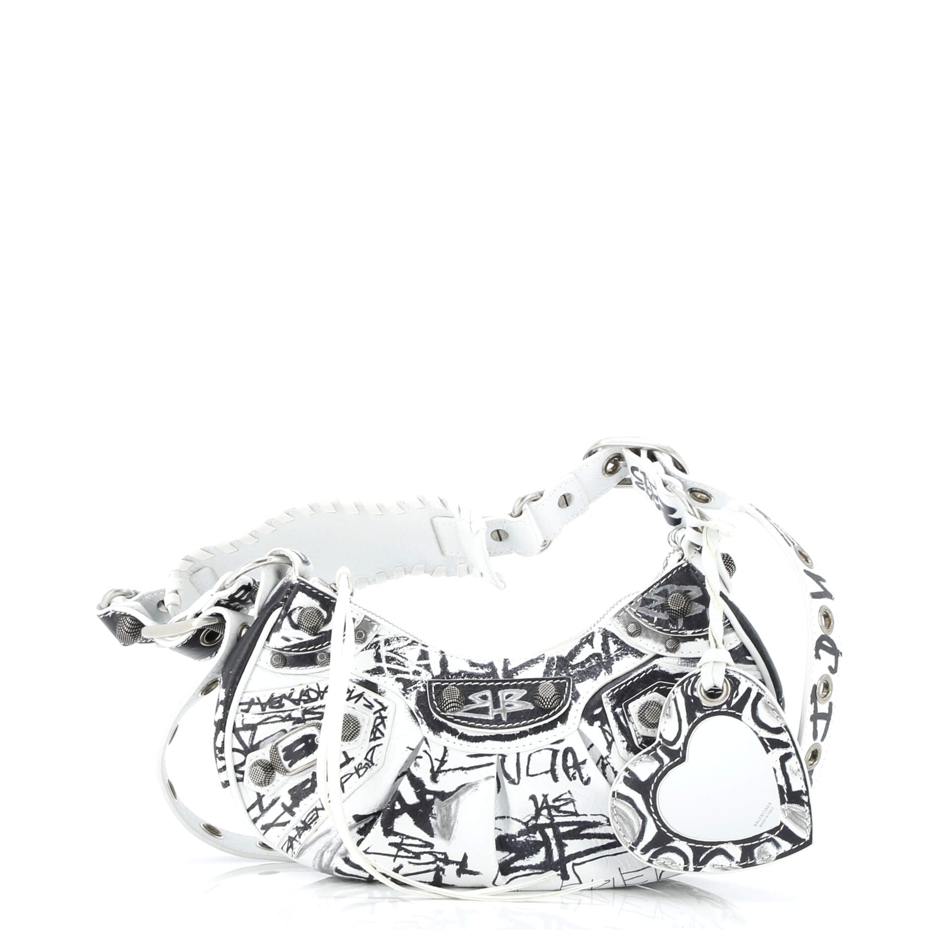 Le Cagole Graffiti Giant Studs Shoulder Bag Leather Mini