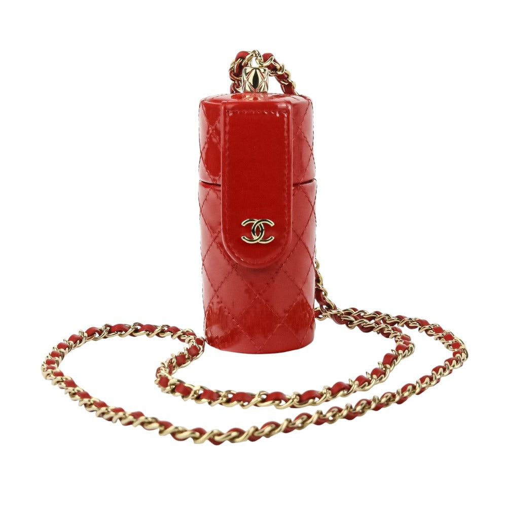 Chanel Matelassé Patent Leather 2way Chain Lip Case Necklace