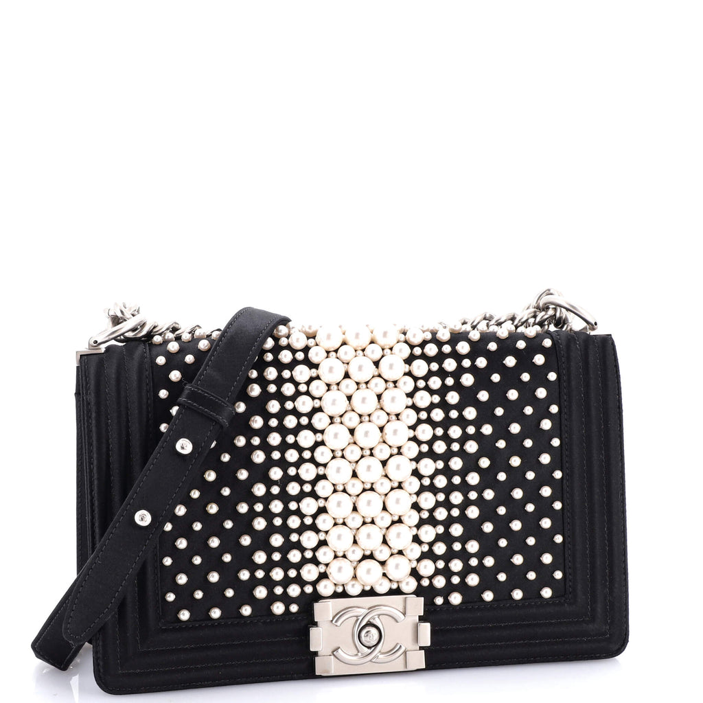 Boy Flap Bag Pearl Embellished Satin Old Medium