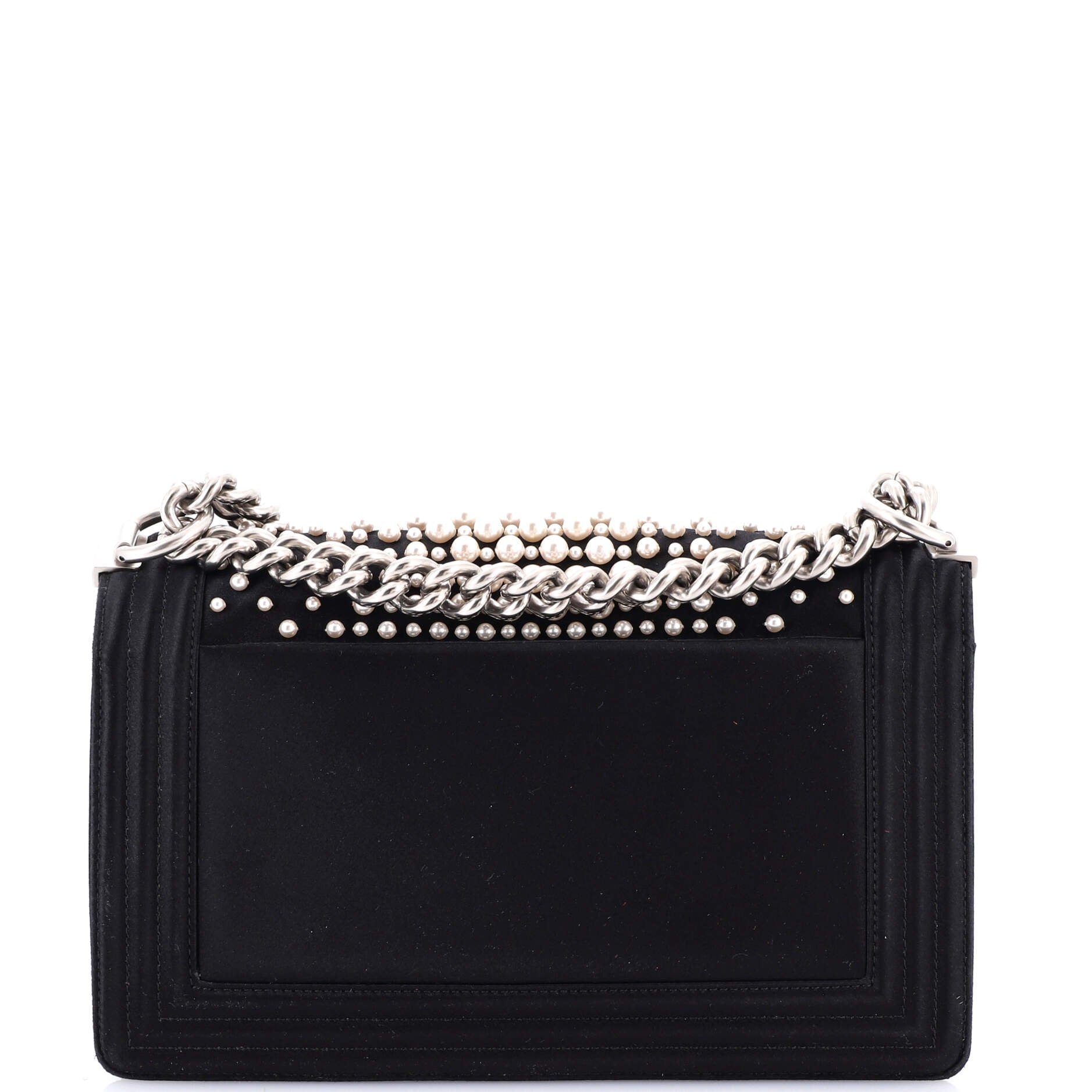 Boy Flap Bag Pearl Embellished Satin Old Medium