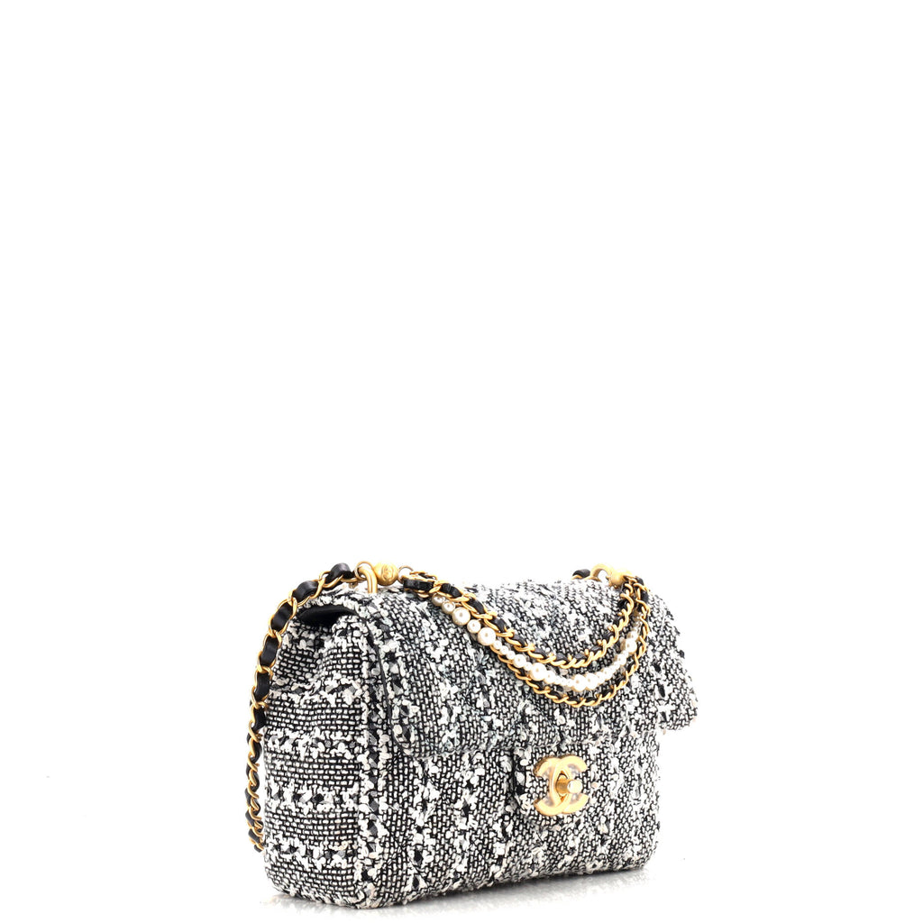 Pearl Chain CC Flap Bag Quilted Tweed Mini