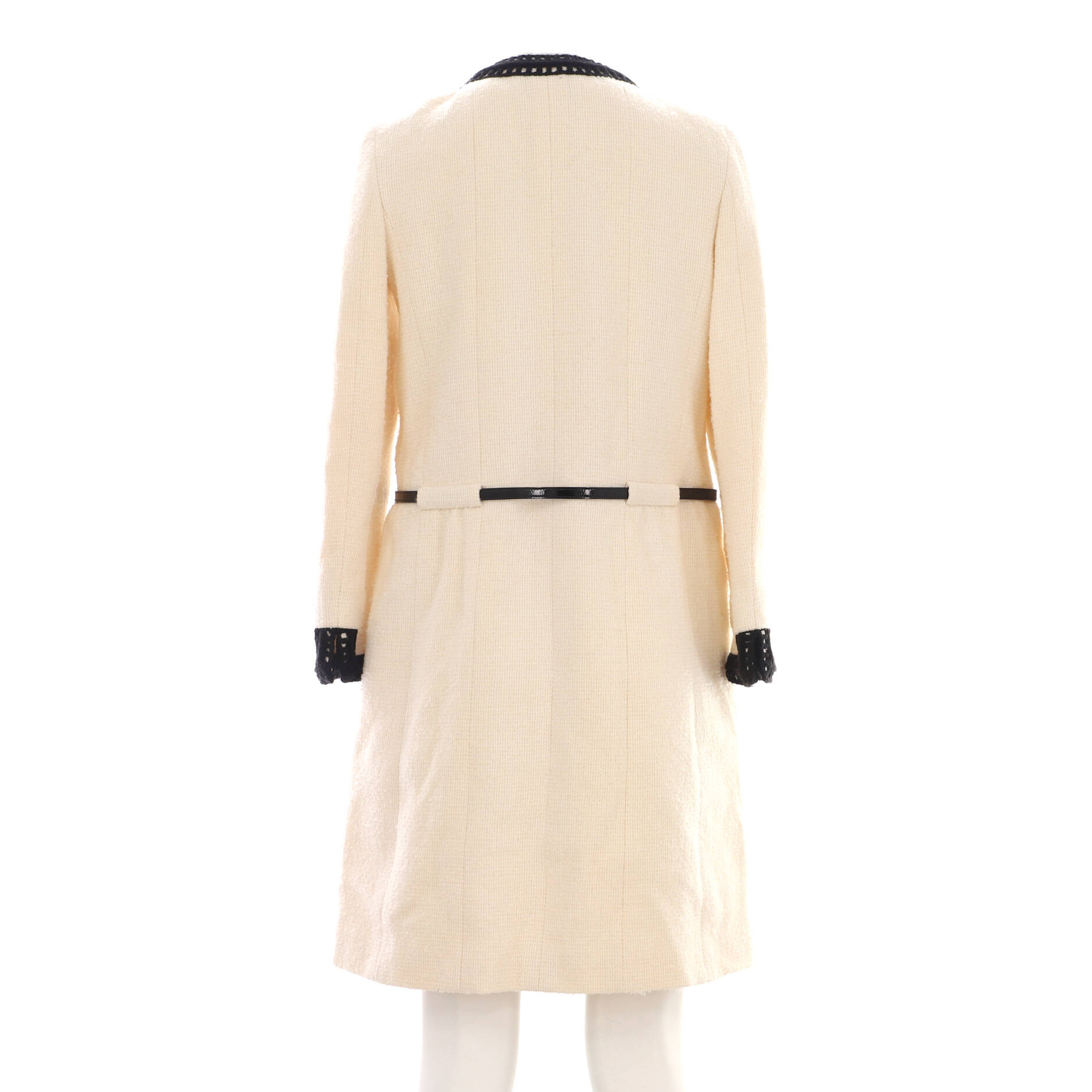 Women's Four Pocket Collarless Belted Long Coat Tweed