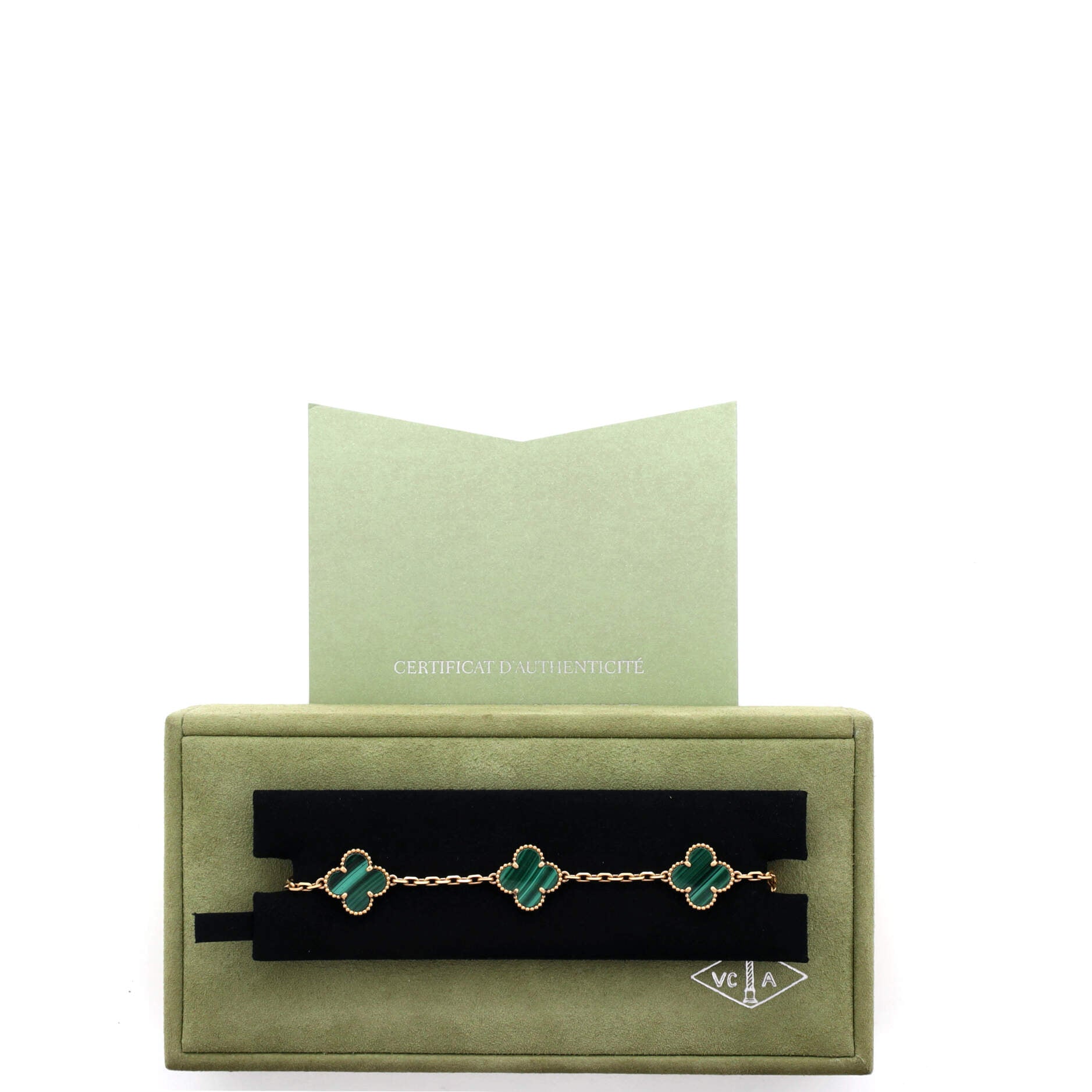 Vintage Alhambra 5 Motifs Bracelet 18K Yellow Gold and Malachite
