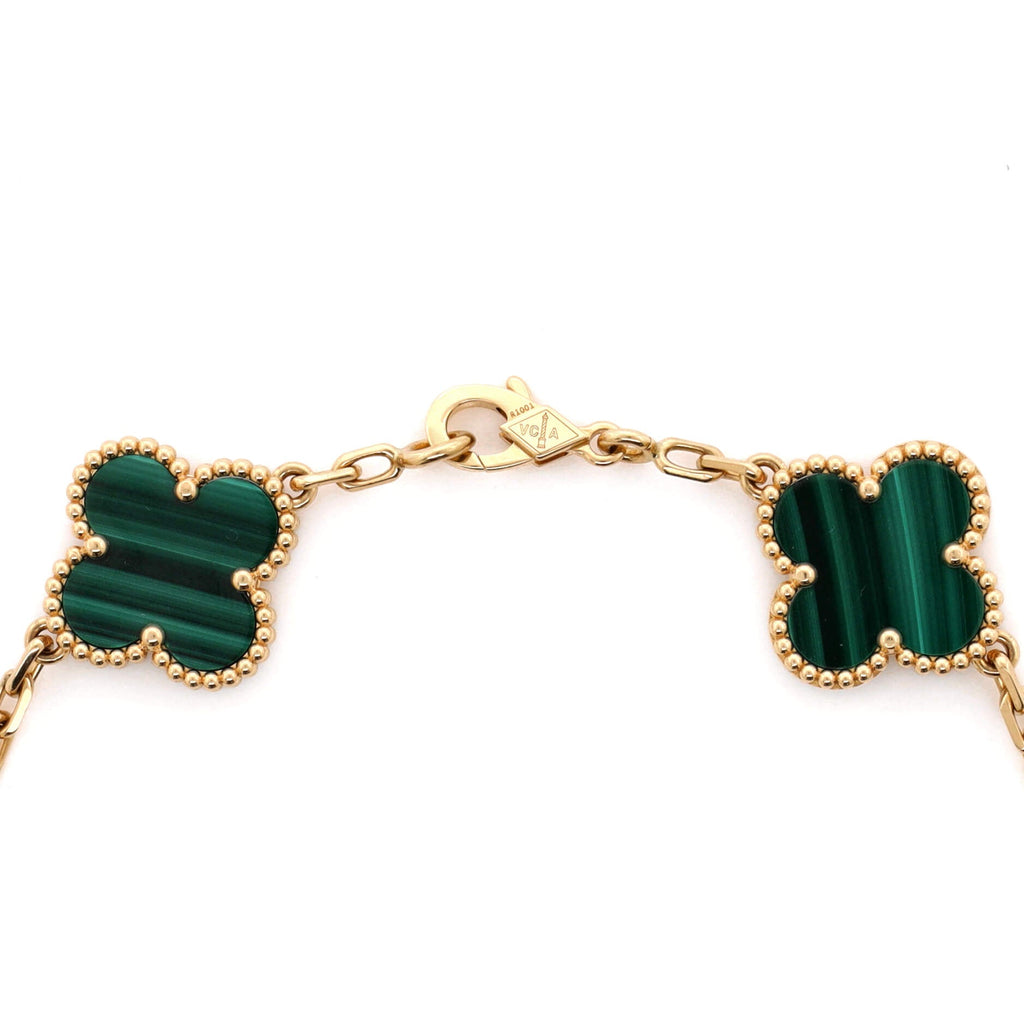 Vintage Alhambra 5 Motifs Bracelet 18K Yellow Gold and Malachite