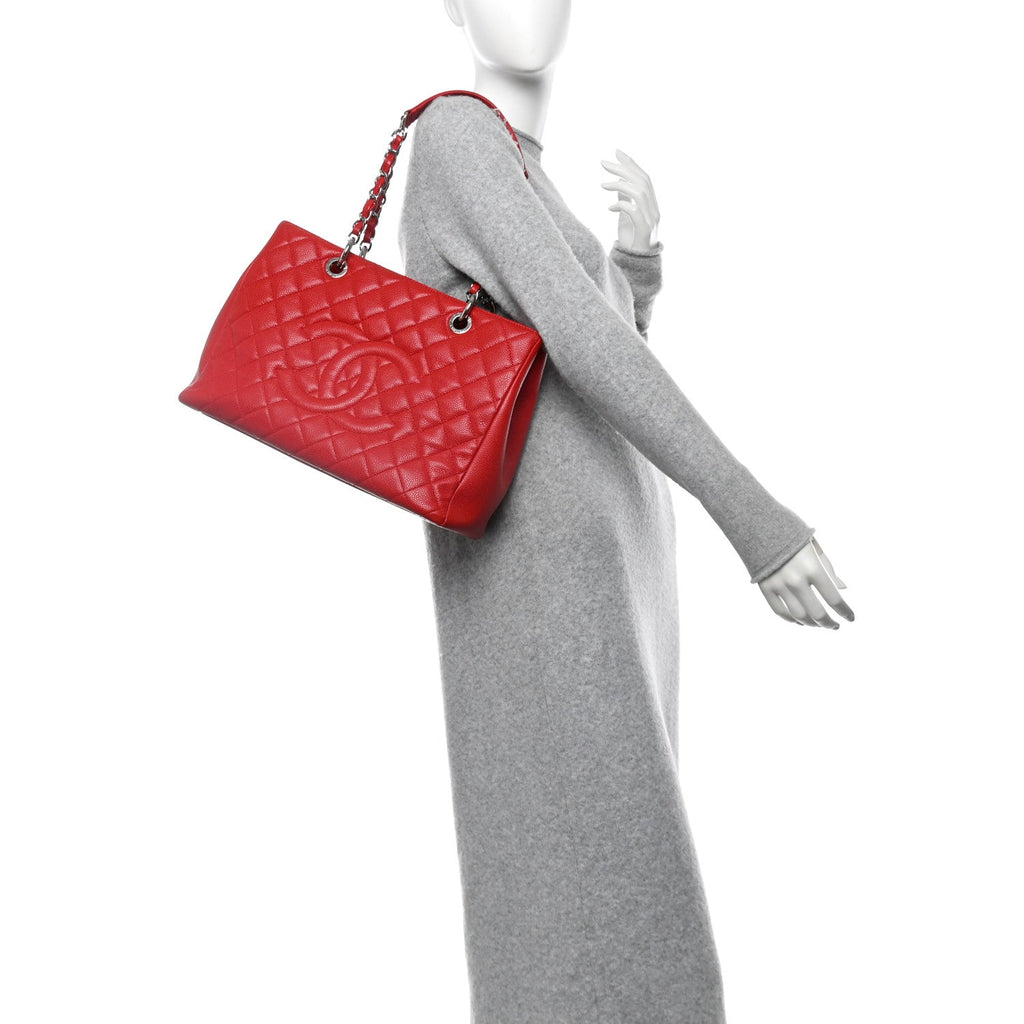 Caviar Quilted Grand Shopping Tote GST Red