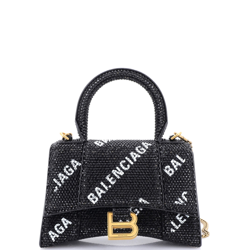 Hourglass Top Handle Bag Suede and Allover Logo Crystals XS