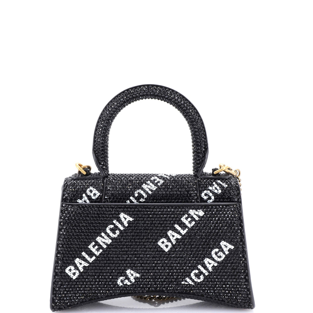 Hourglass Top Handle Bag Suede and Allover Logo Crystals XS