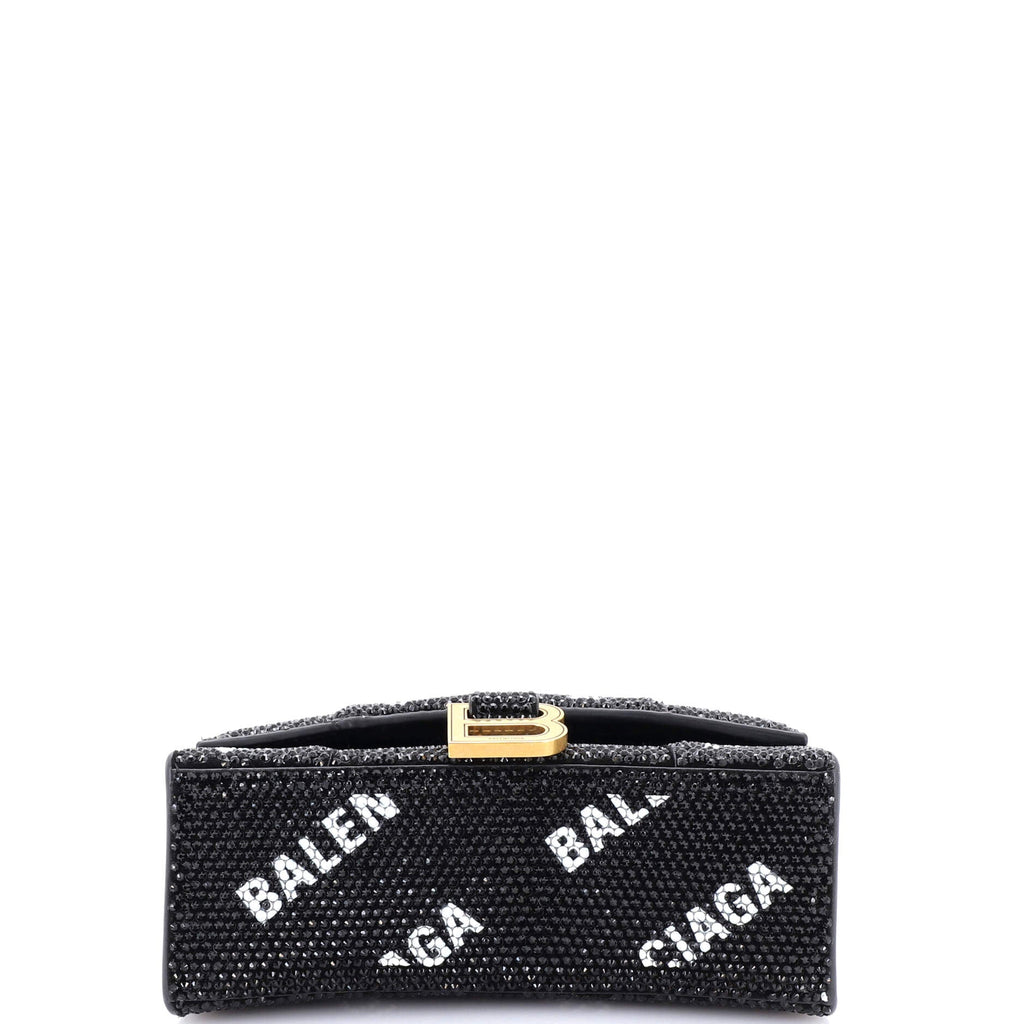 Hourglass Top Handle Bag Suede and Allover Logo Crystals XS