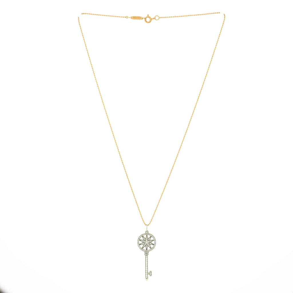 Petals Key Pendant Necklace Platinum with Diamonds Mini