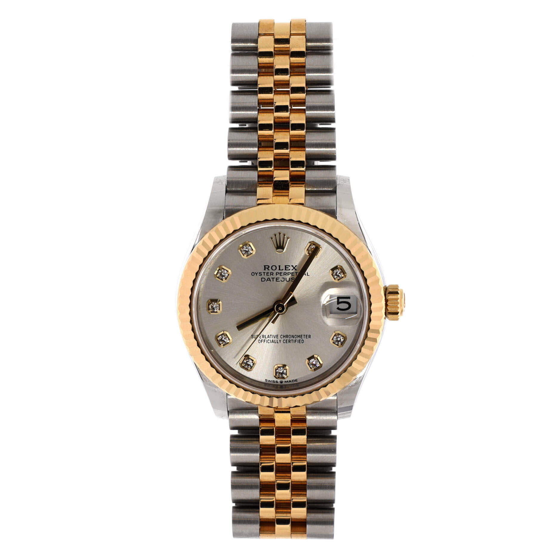 Oyster Perpetual Datejust Automatic Watch Stainless Steel and Yellow Gold with Diamond Markers 31