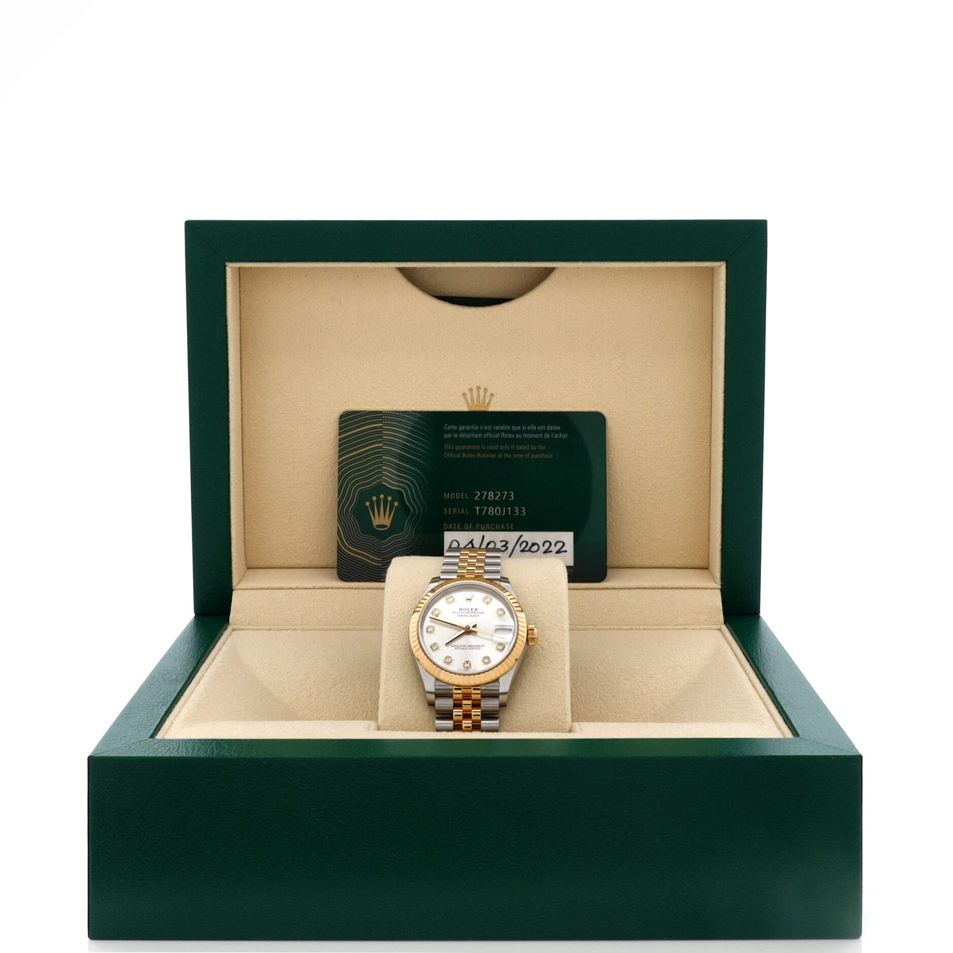 Oyster Perpetual Datejust Automatic Watch Stainless Steel and Yellow Gold with Diamond Markers 31