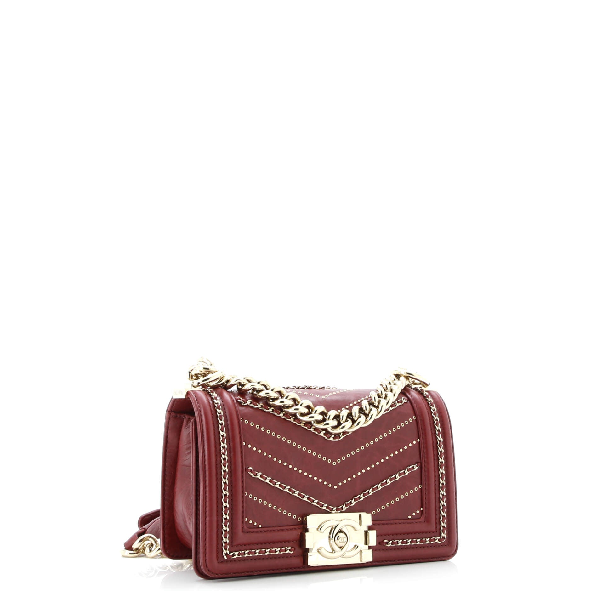 Boy Flap Bag Chevron Embellished Crumpled Calfskin Small