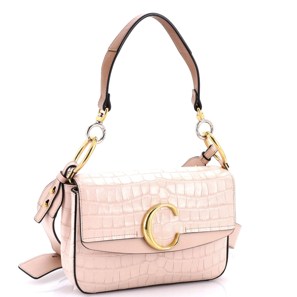 C Double Carry Bag Crocodile Embossed Leather Small