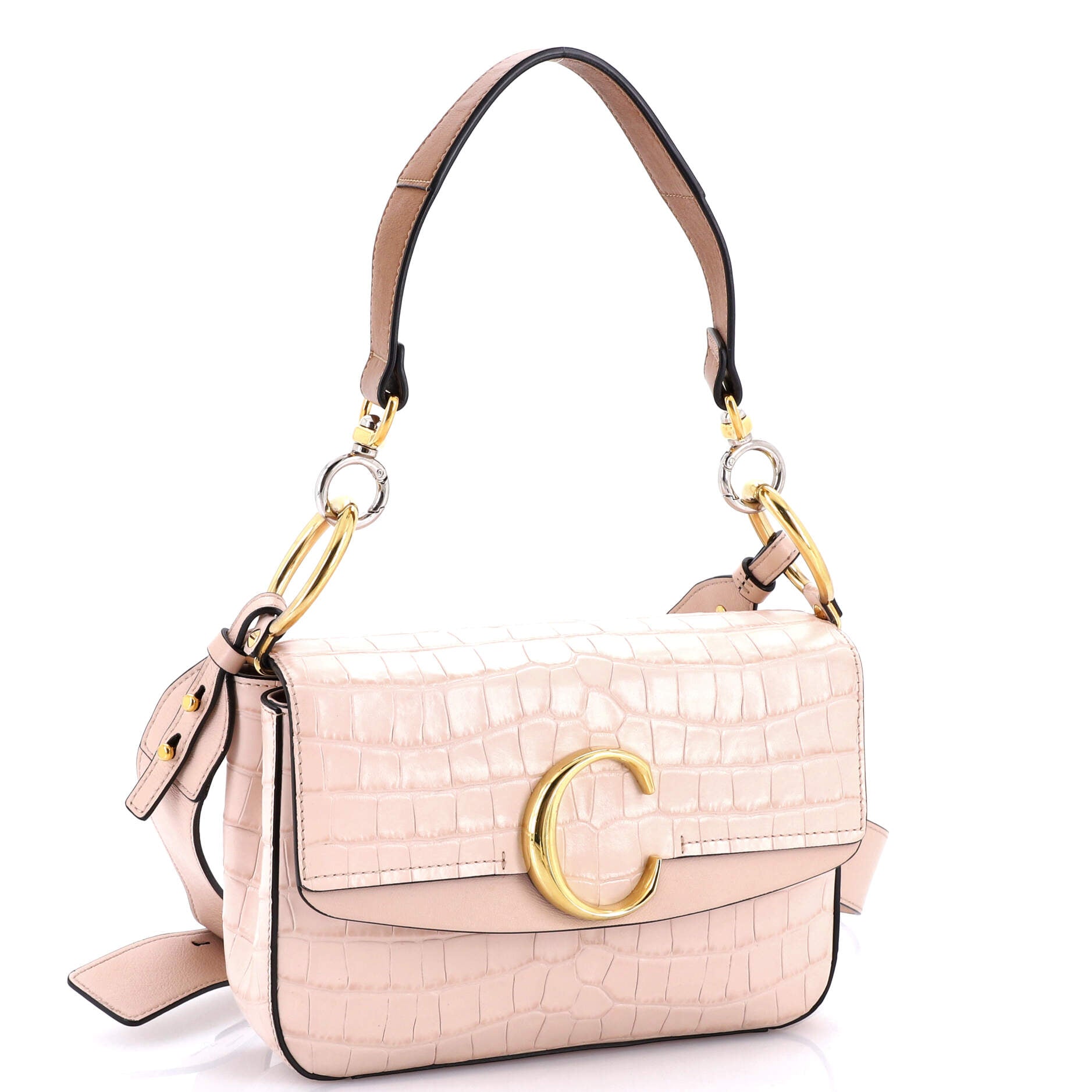C Double Carry Bag Crocodile Embossed Leather Small