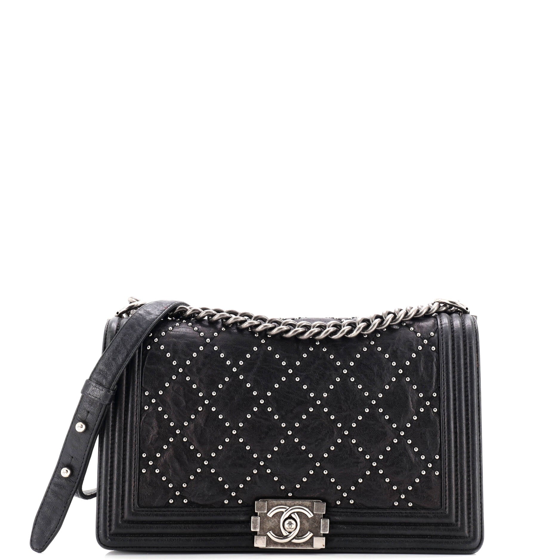 Boy Flap Bag Studded Quilted Distressed Calfskin New Medium