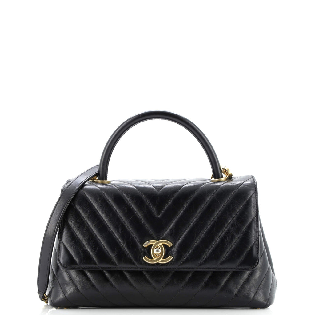Coco Top Handle Bag Chevron Calfskin Small