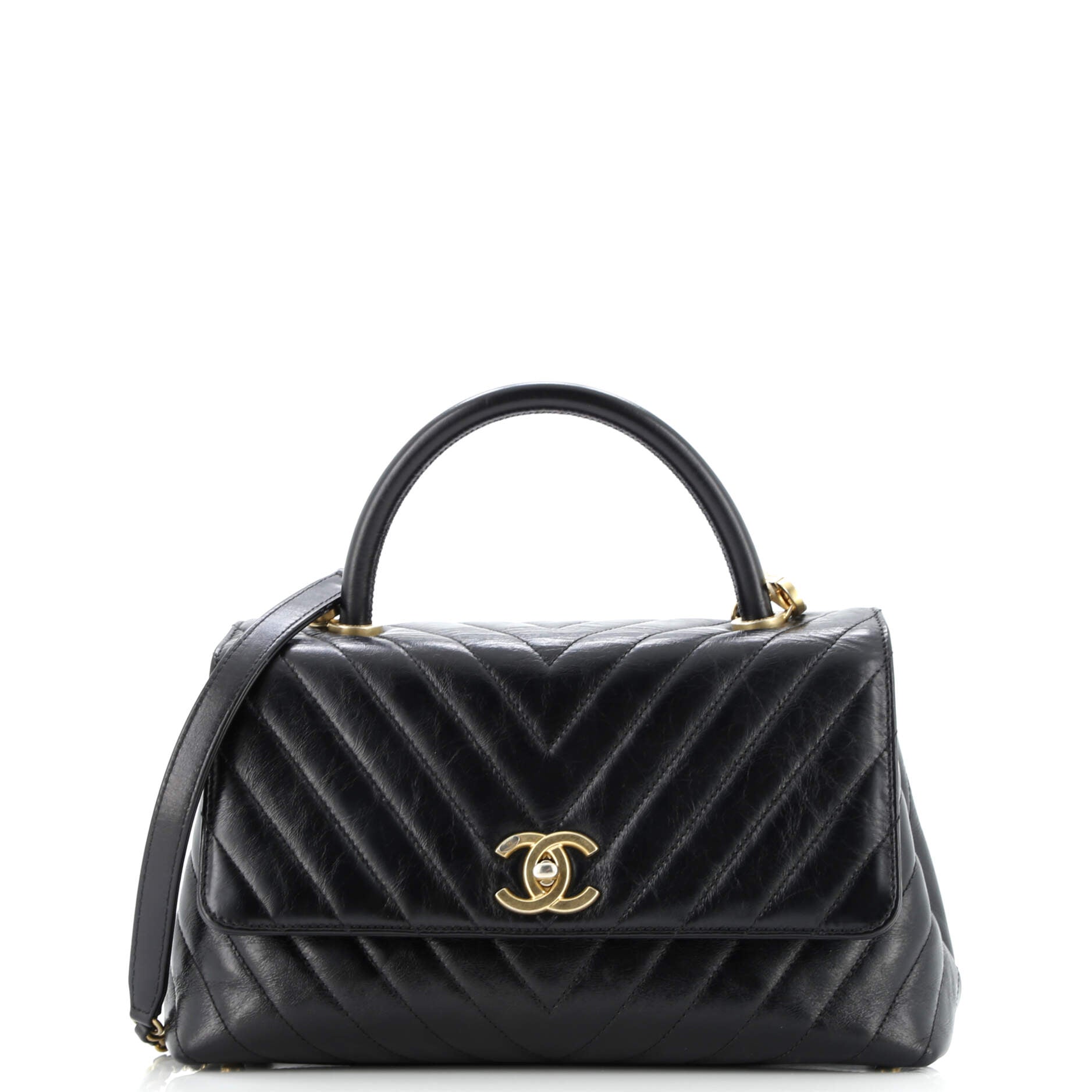 Coco Top Handle Bag Chevron Calfskin Small
