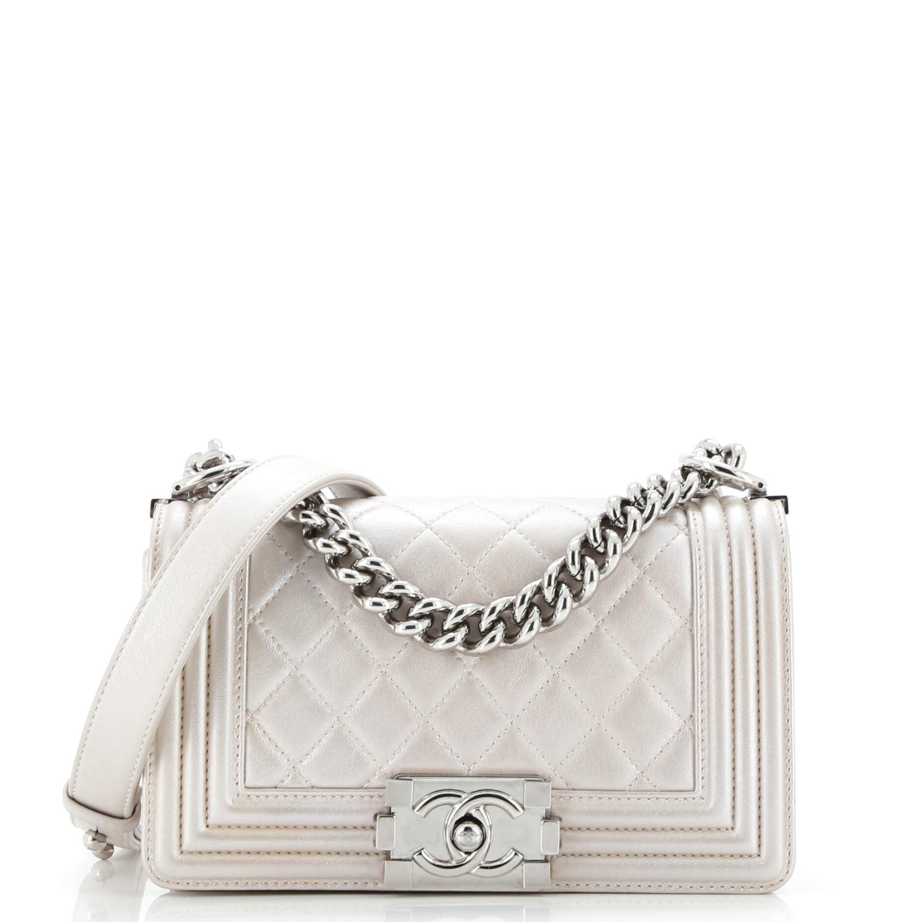 Boy Flap Bag Quilted Metallic Calfskin Small