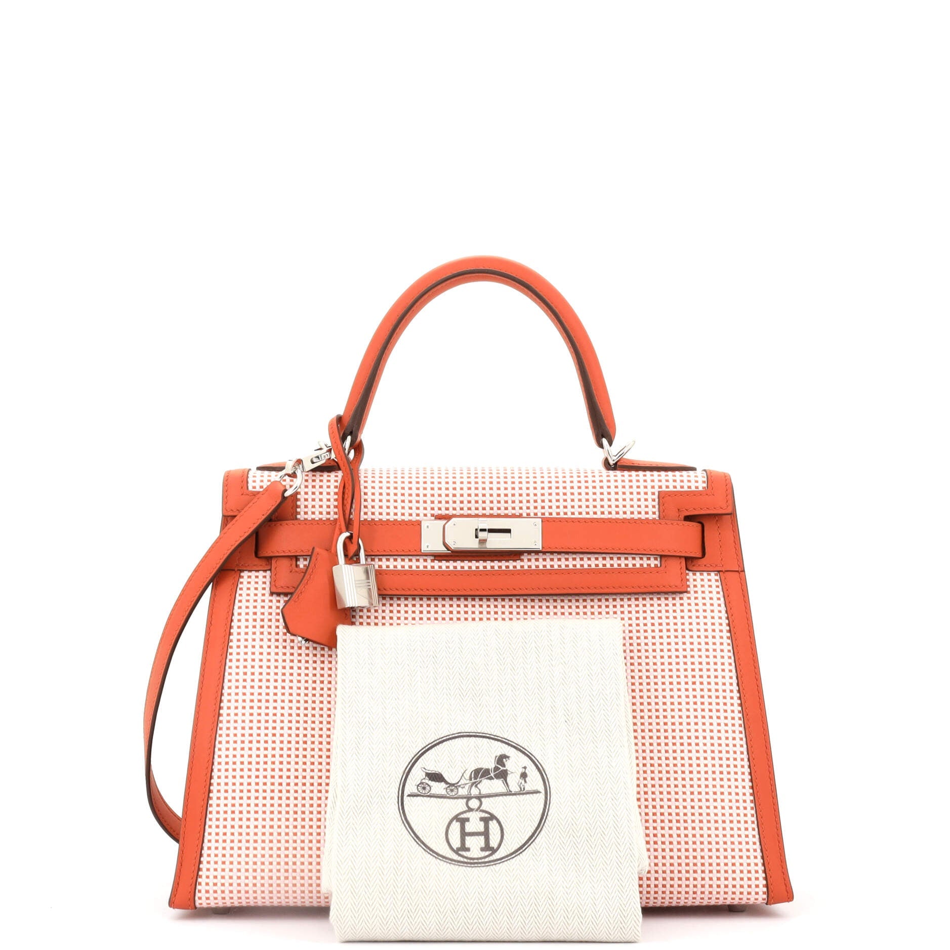 Kelly Handbag Quadrille Canvas and Terre Battue Swift with Palladium Hardware 28