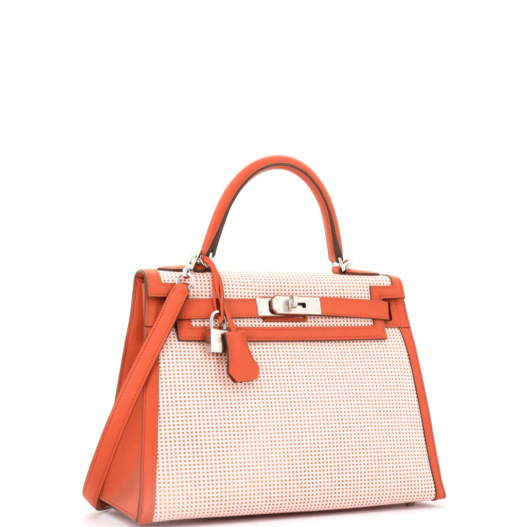 Kelly Handbag Quadrille Canvas and Terre Battue Swift with Palladium Hardware 28