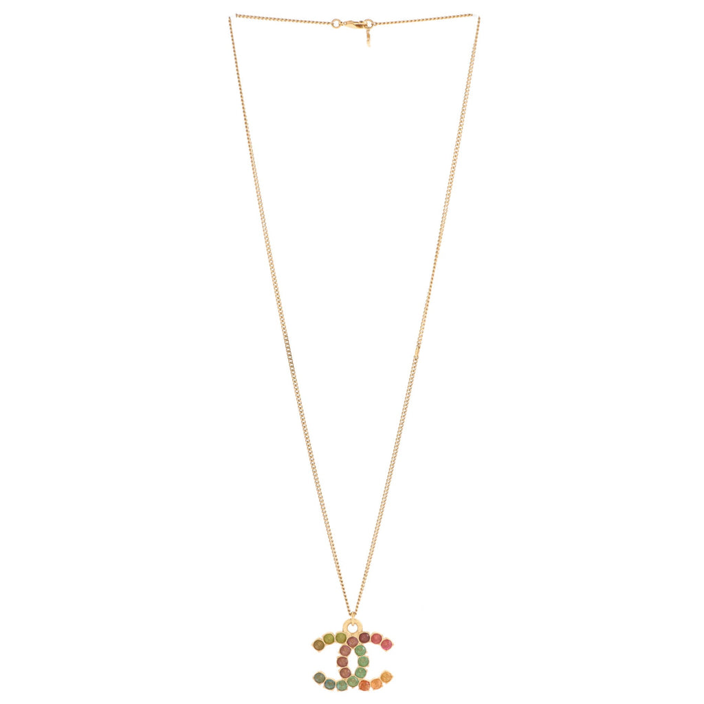 Rainbow CC Pendant Necklace Metal and Crystals