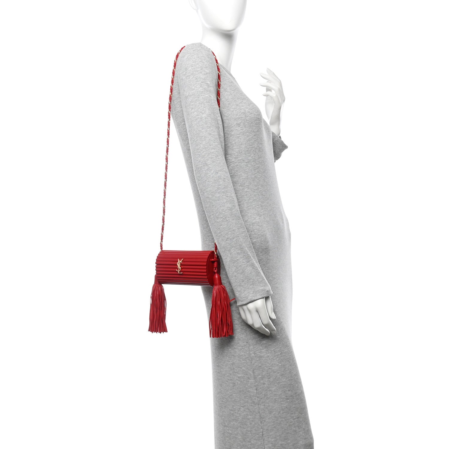 Ribbed Plexiglass Lambskin Fringe Monogram Opium Box Bag Red