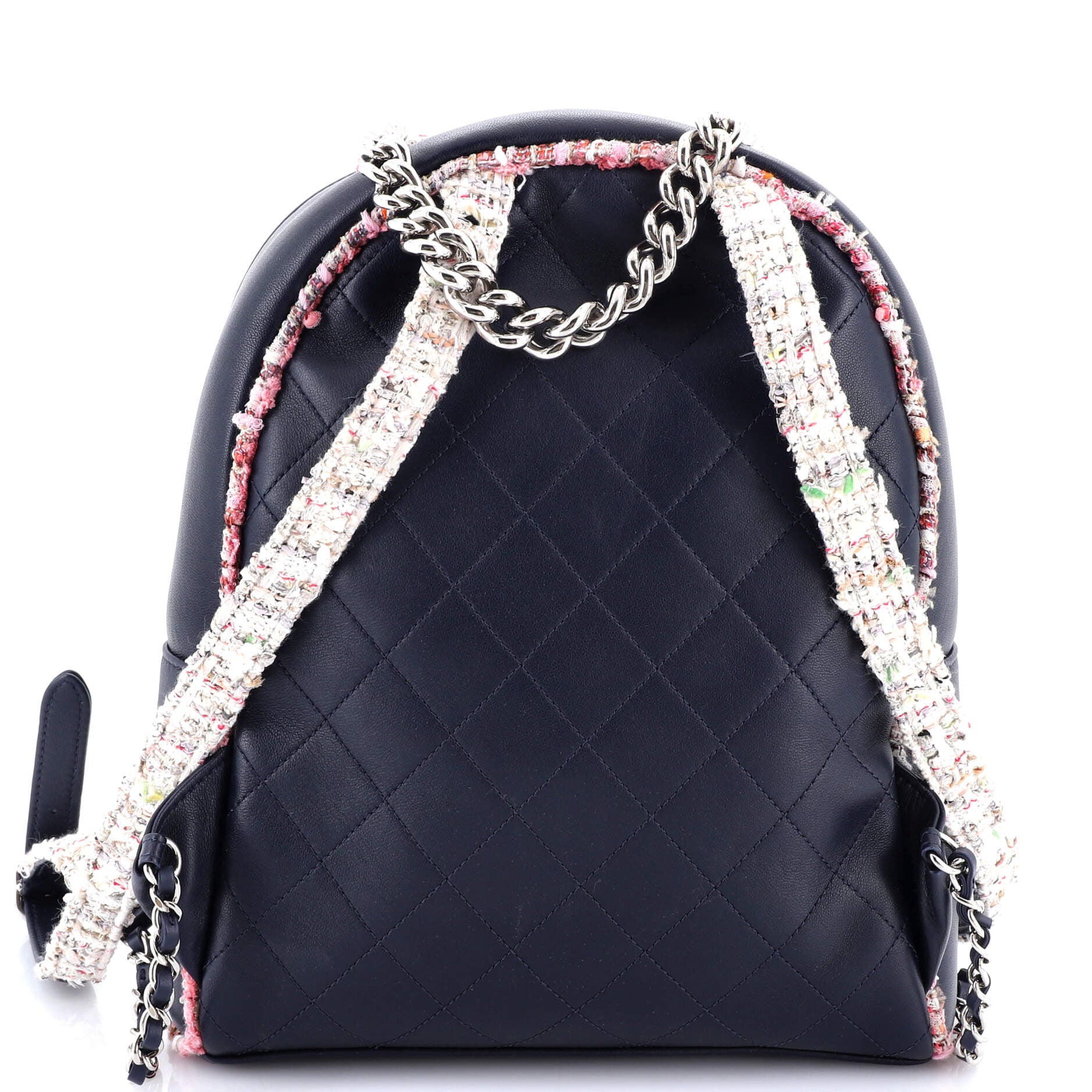 Elegant Trim Backpack Quilted Leather with Tweed Small