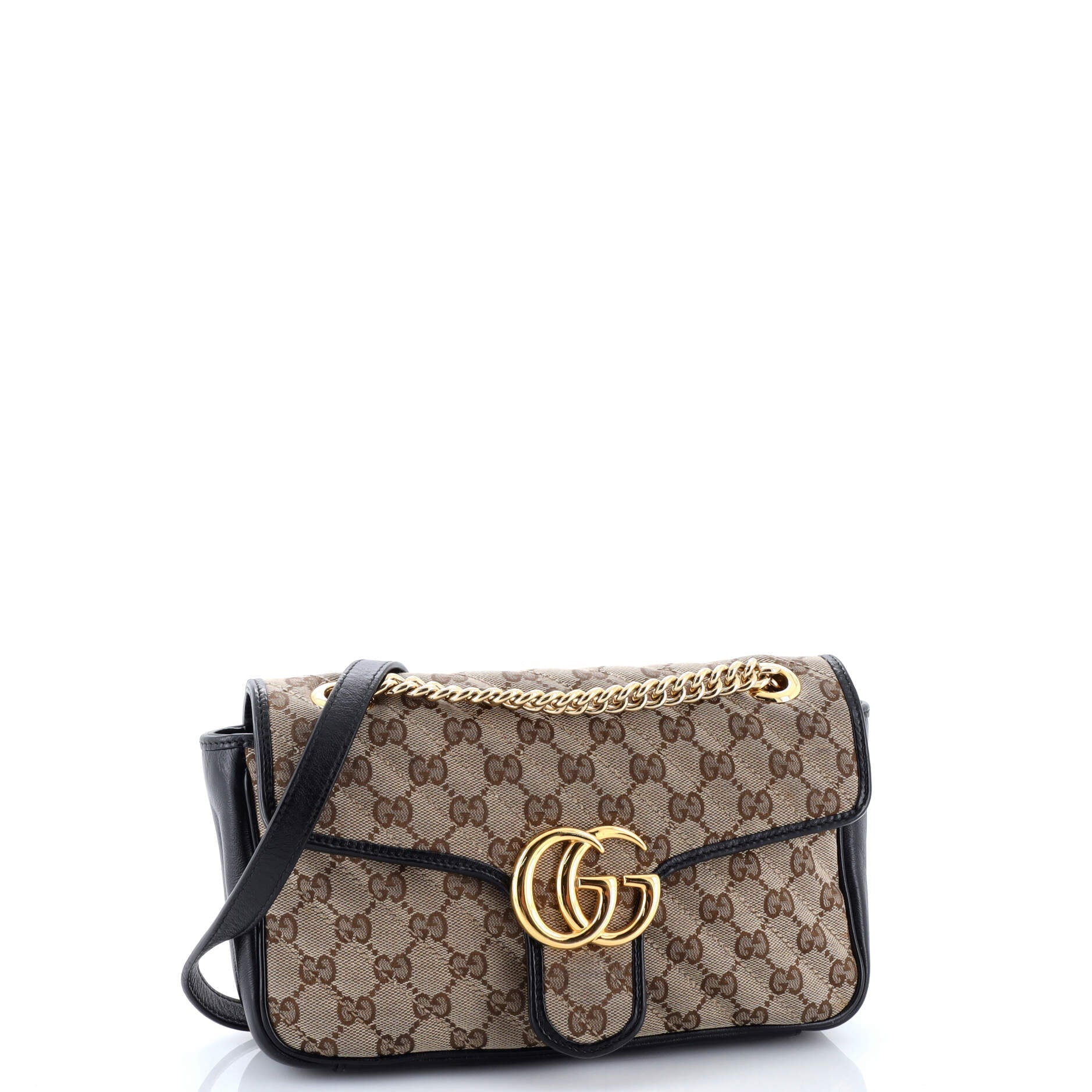 GG Marmont Flap Bag Diagonal Quilted GG Canvas with Leather Small
