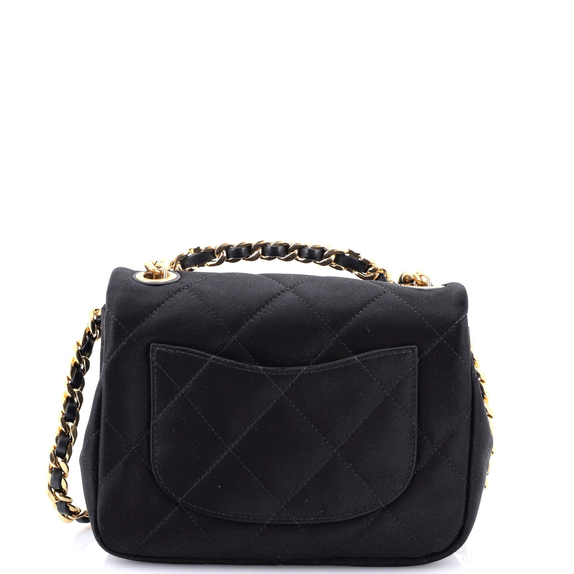Oval Logo Chain Handle Flap Bag Quilted Satin with Crystals Mini