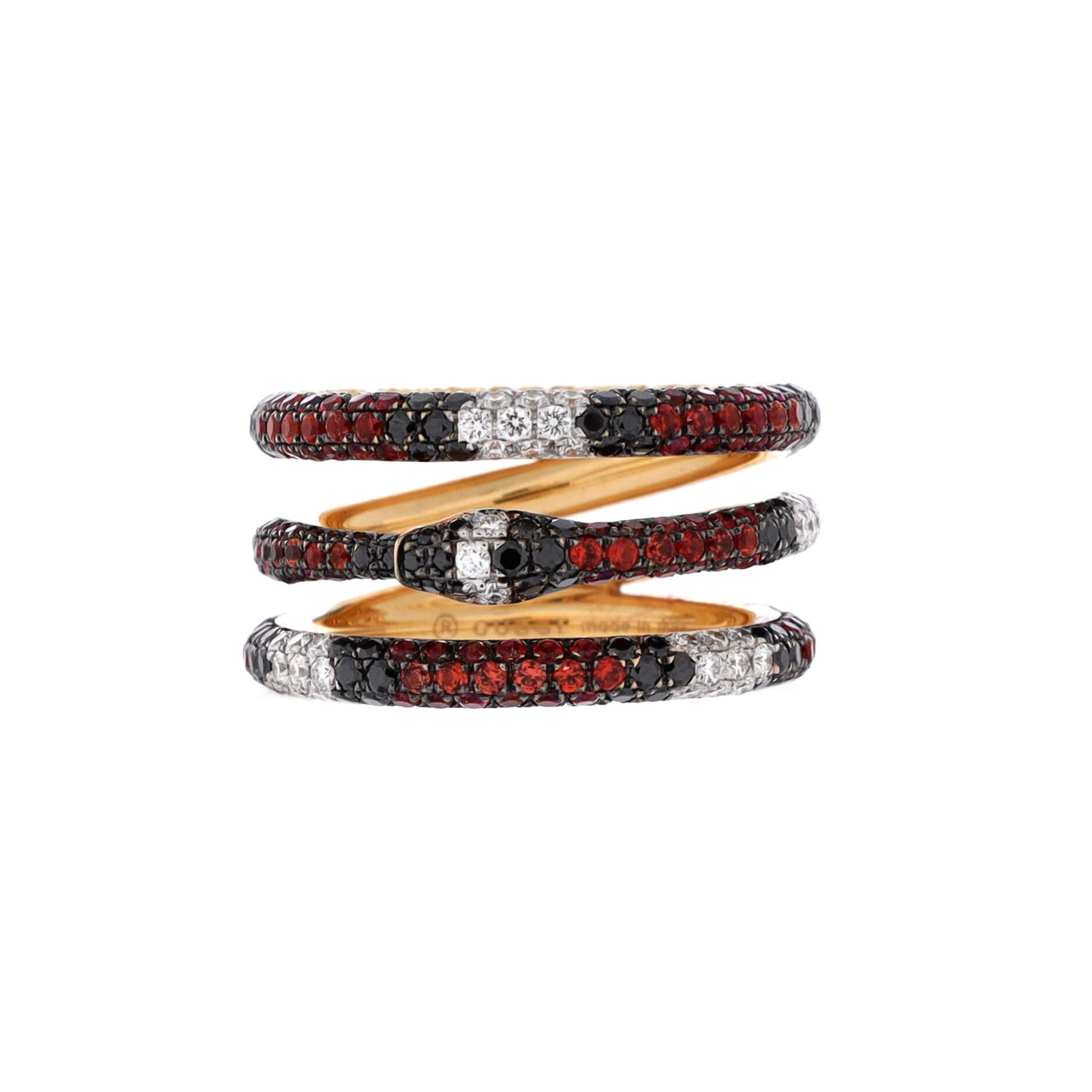 Ouroboros Snake 3 Row Ring 18K Yellow Gold with Diamonds, Topaz and Sapphire