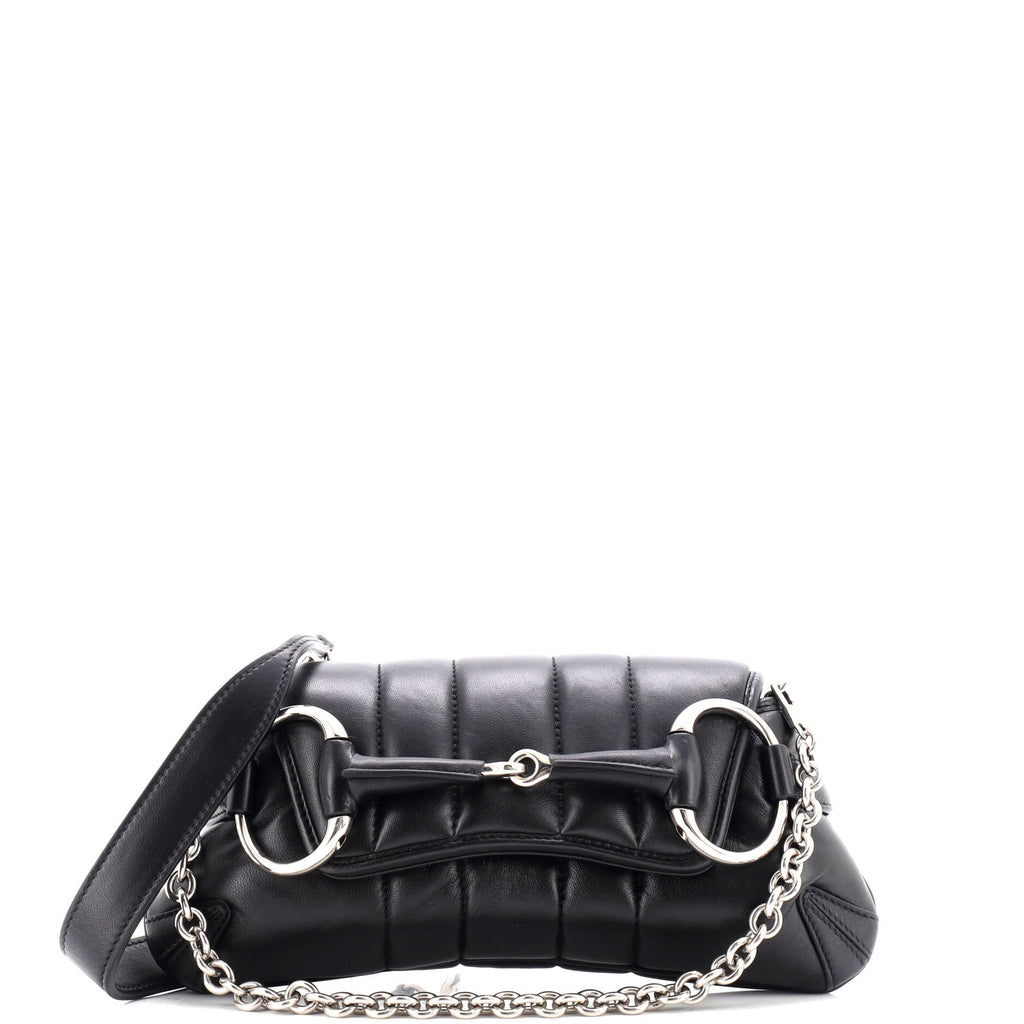 Horsebit Chain Shoulder Bag Vertical Quilted Leather Small