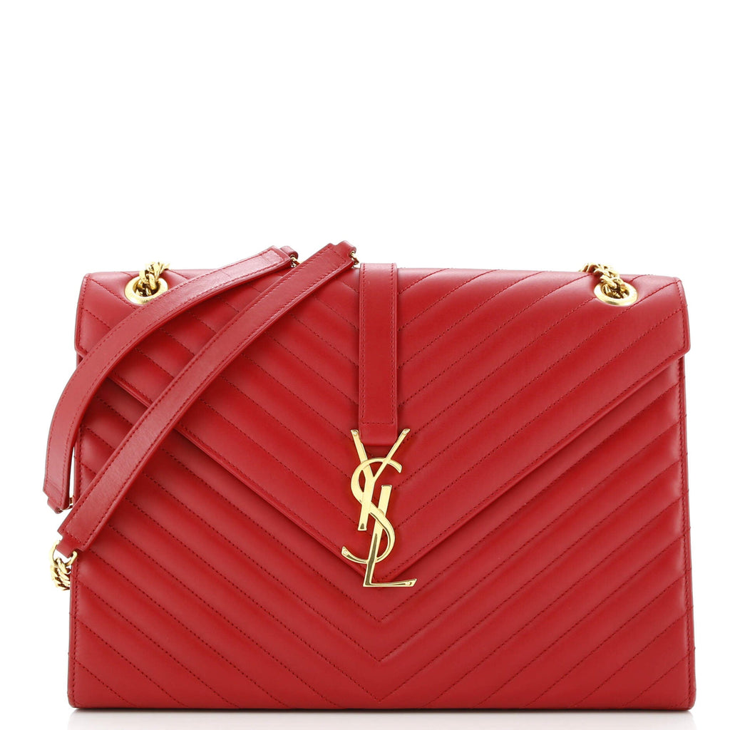 Classic Monogram Envelope Satchel Matelasse Chevron Leather Large