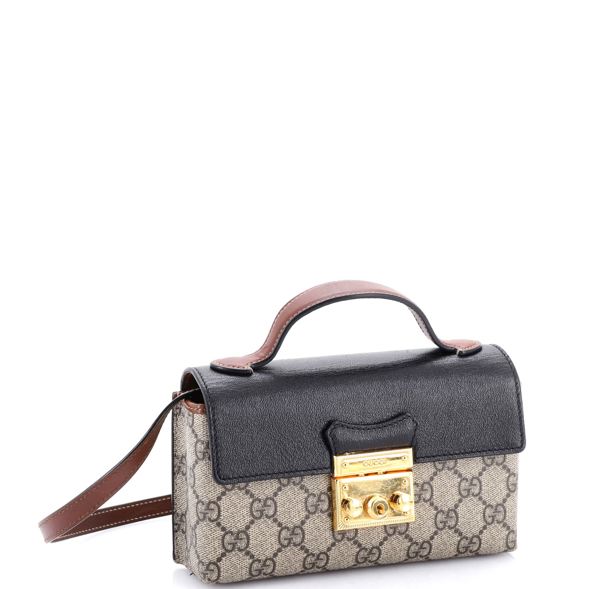 Padlock Top Handle Bag GG Coated Canvas and Leather Mini