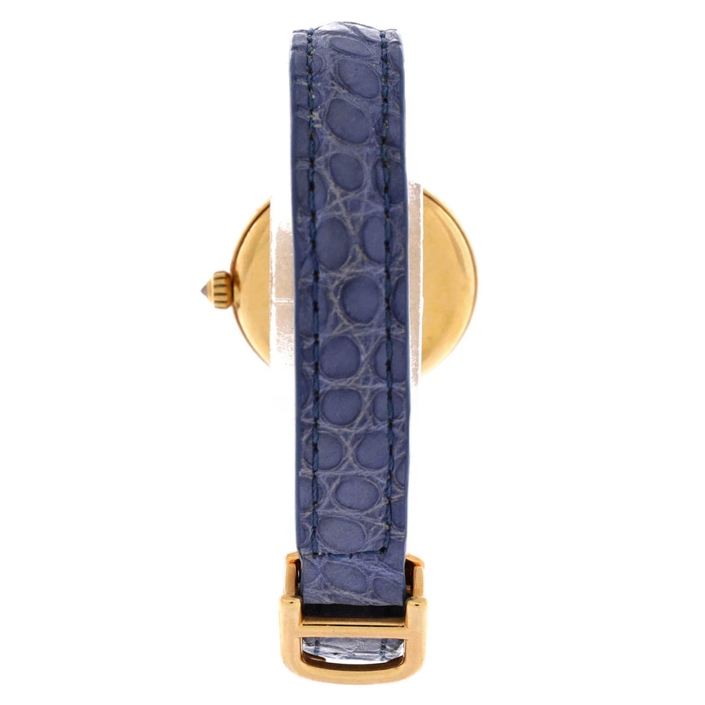 Vendome Quartz Watch Yellow Gold and Alligator with Diamond Bezel and Lugs 24