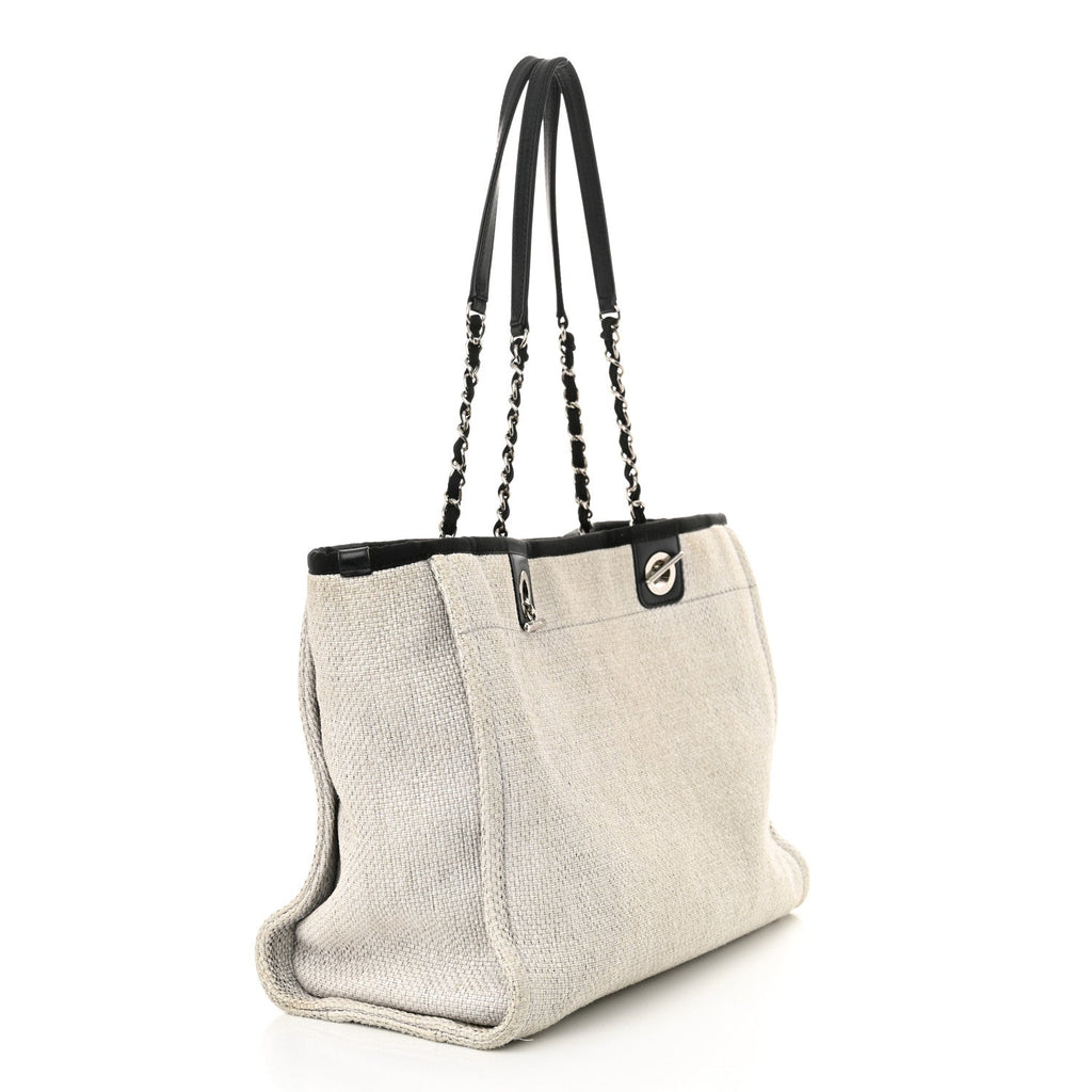 Woven Straw Raffia Small Deauville Tote Grey