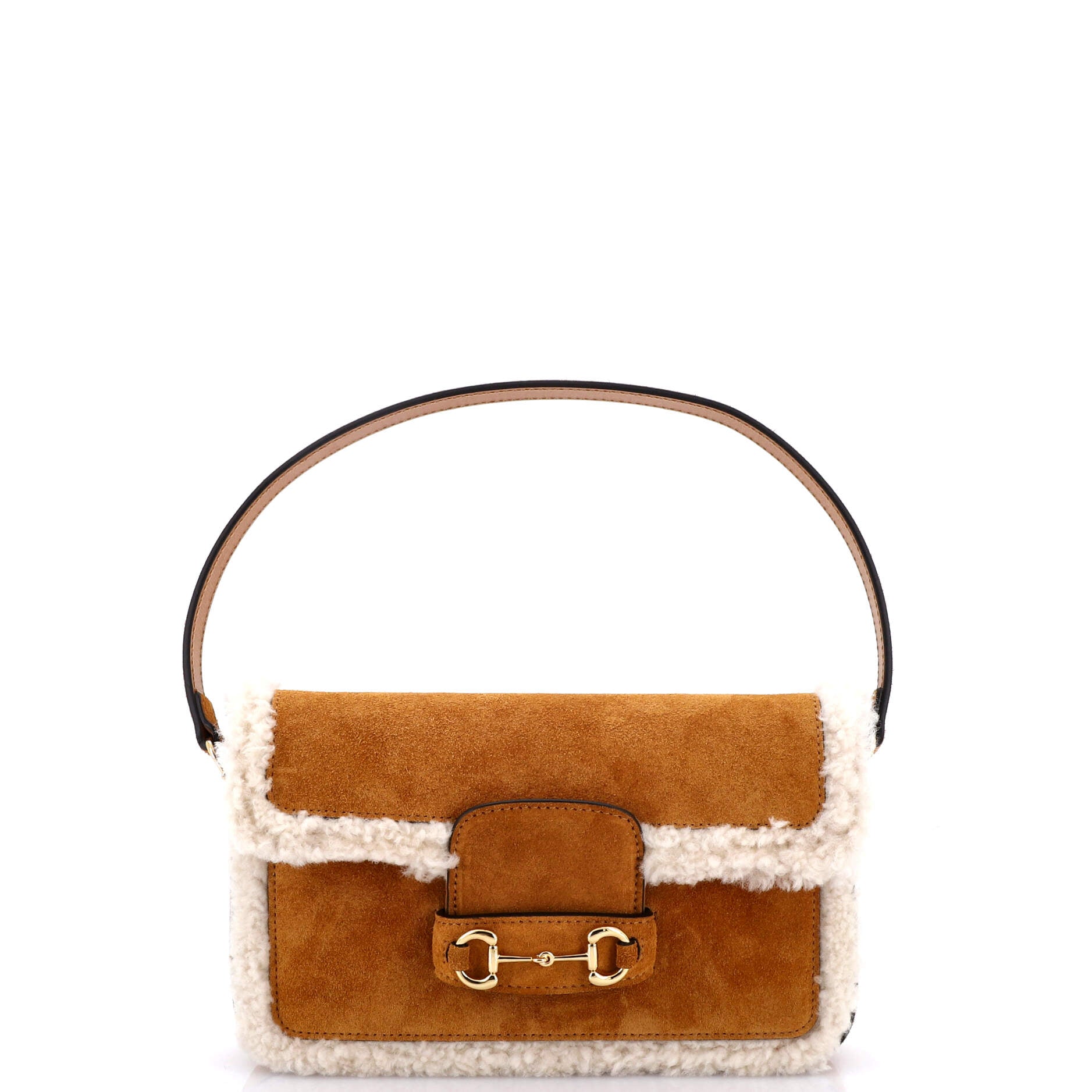 Horsebit 1955 Flap Shoulder Bag Suede with Shearling Mini